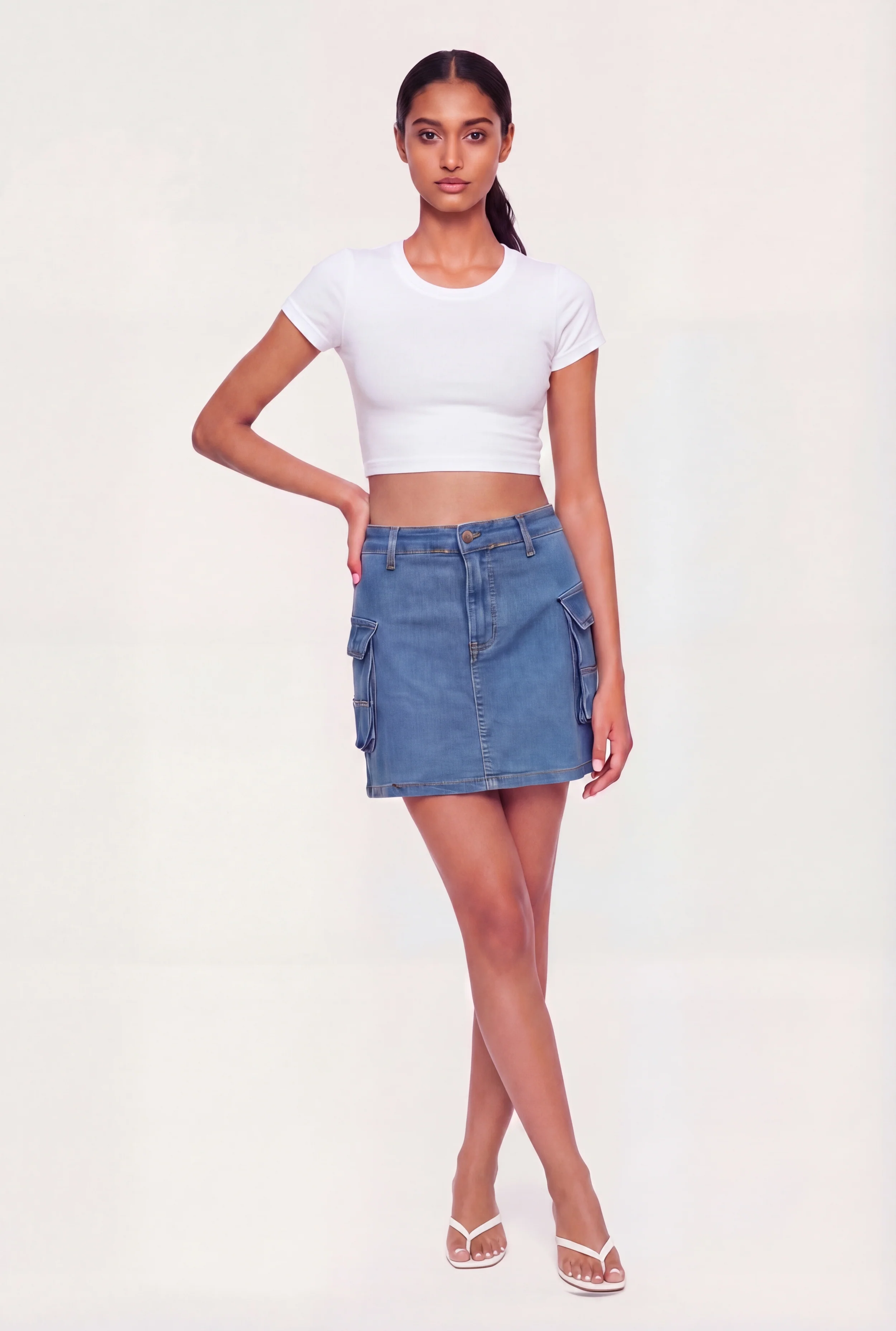 Denim High Waisted Cargo Pocket Skirt