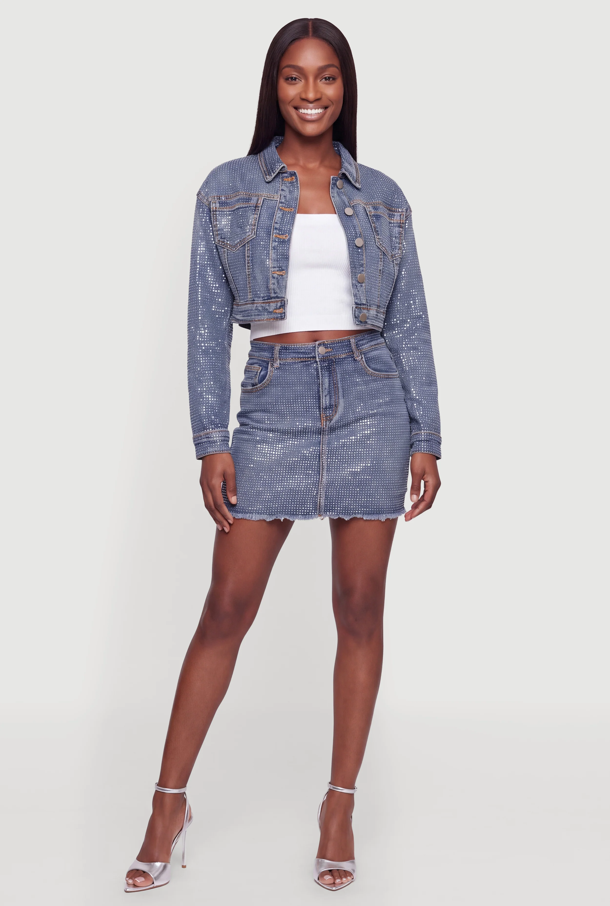 Rhinestone Denim Mini Skirt