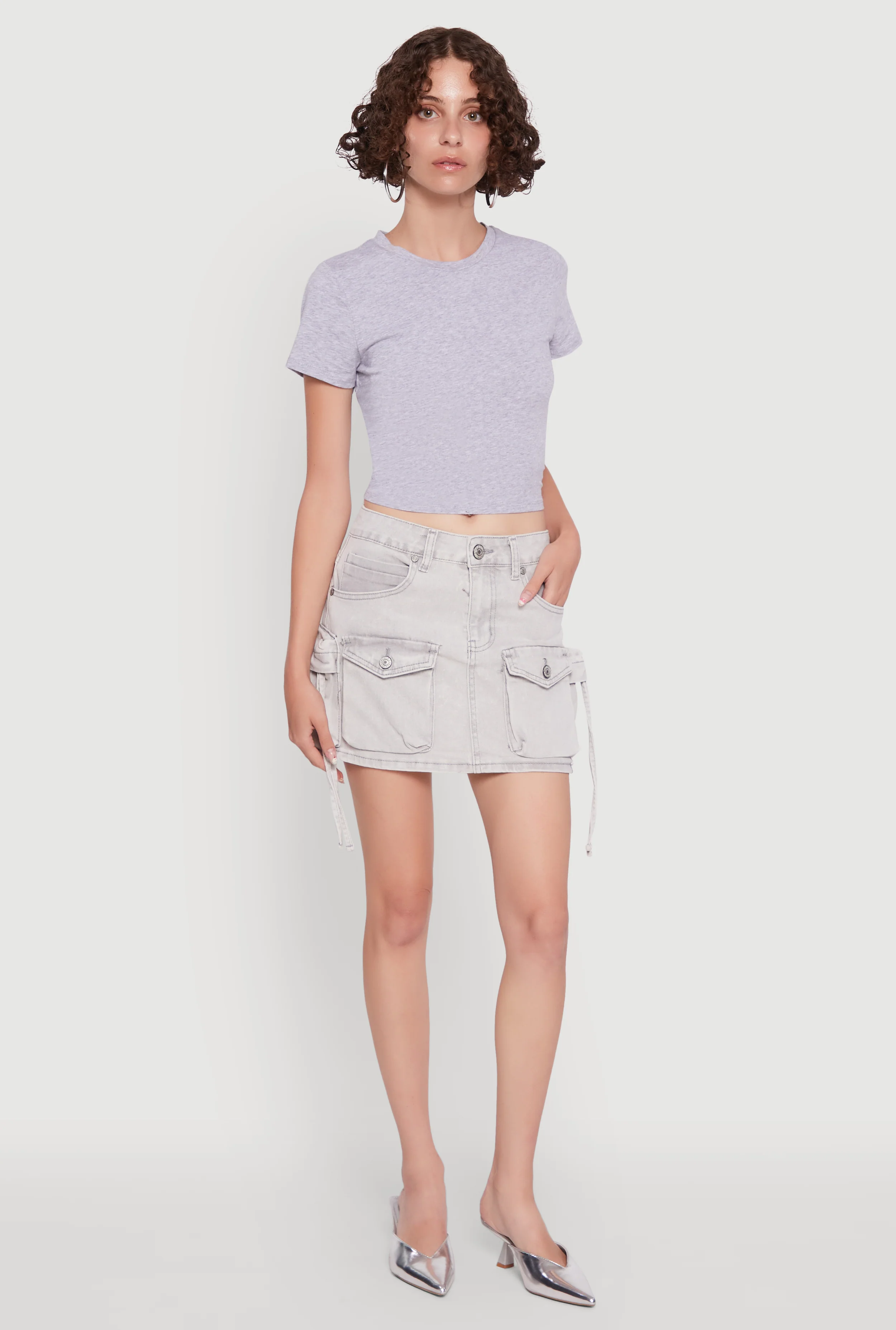 Mid Rise Cargo Pocket Mini Denim Skirt