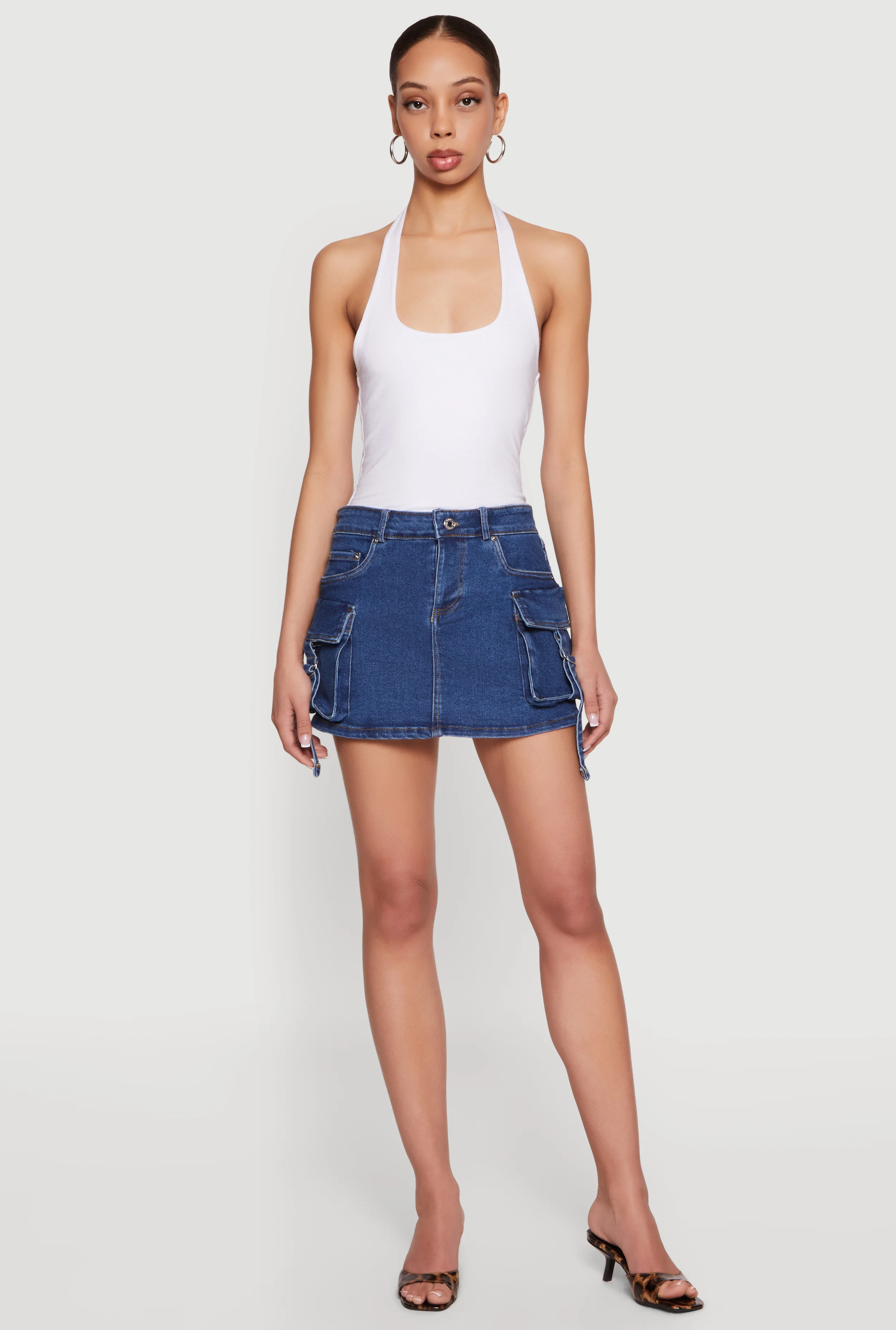 Mini Cargo Pocket Denim Skirt with Buckles