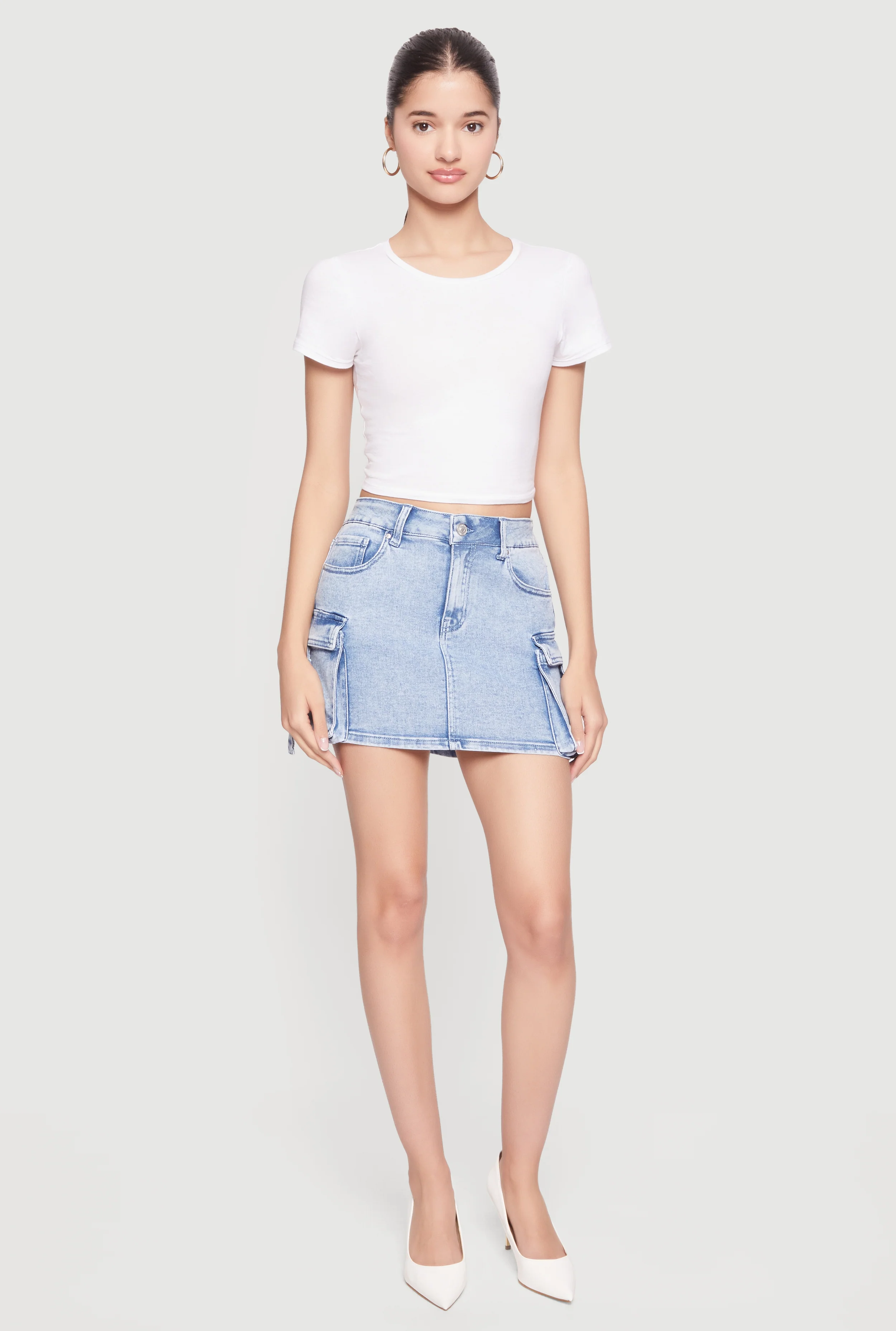 WAX Denim High Waisted Cargo Mini Skirt