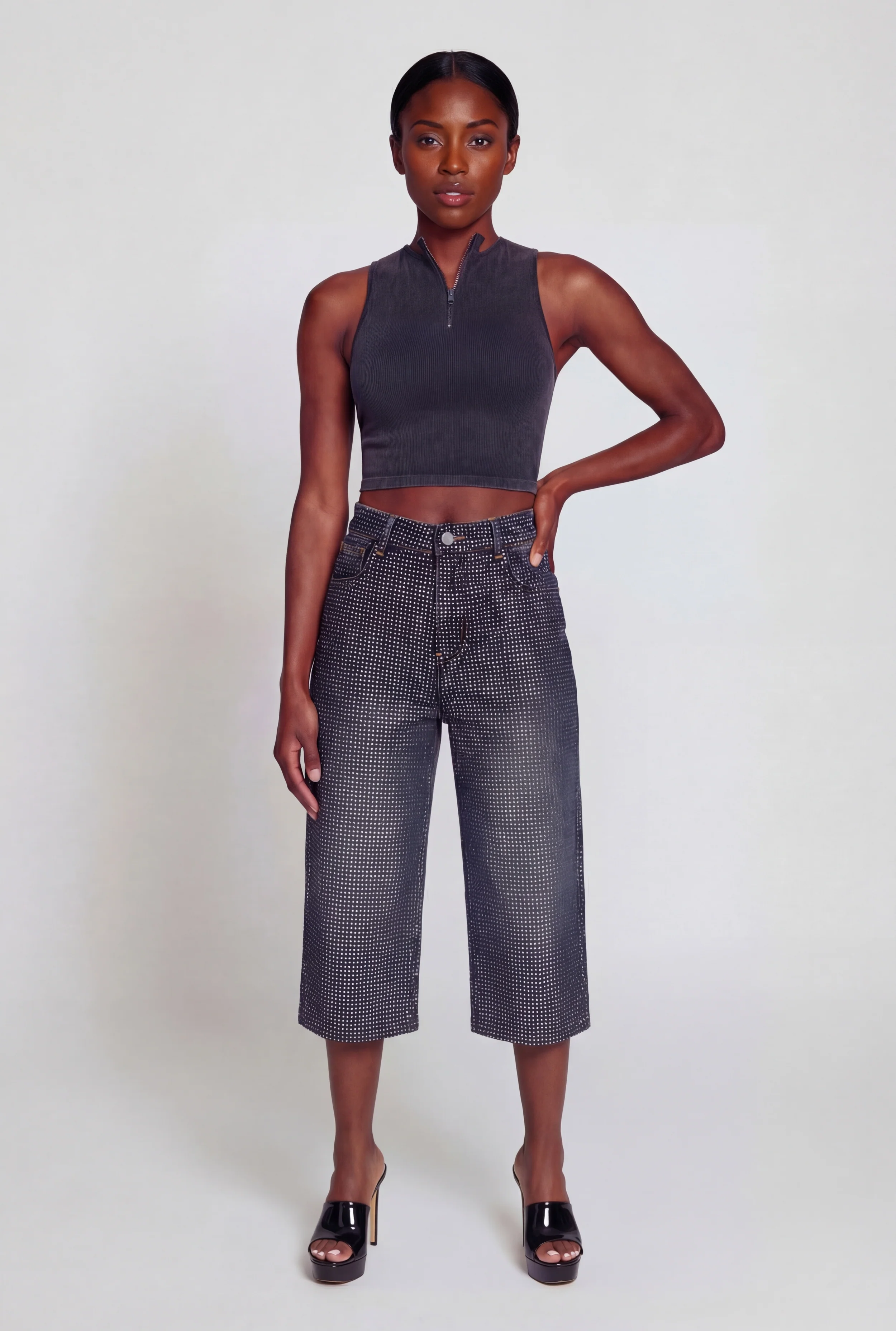 Rhinestone Studded Denim Bermuda Shorts