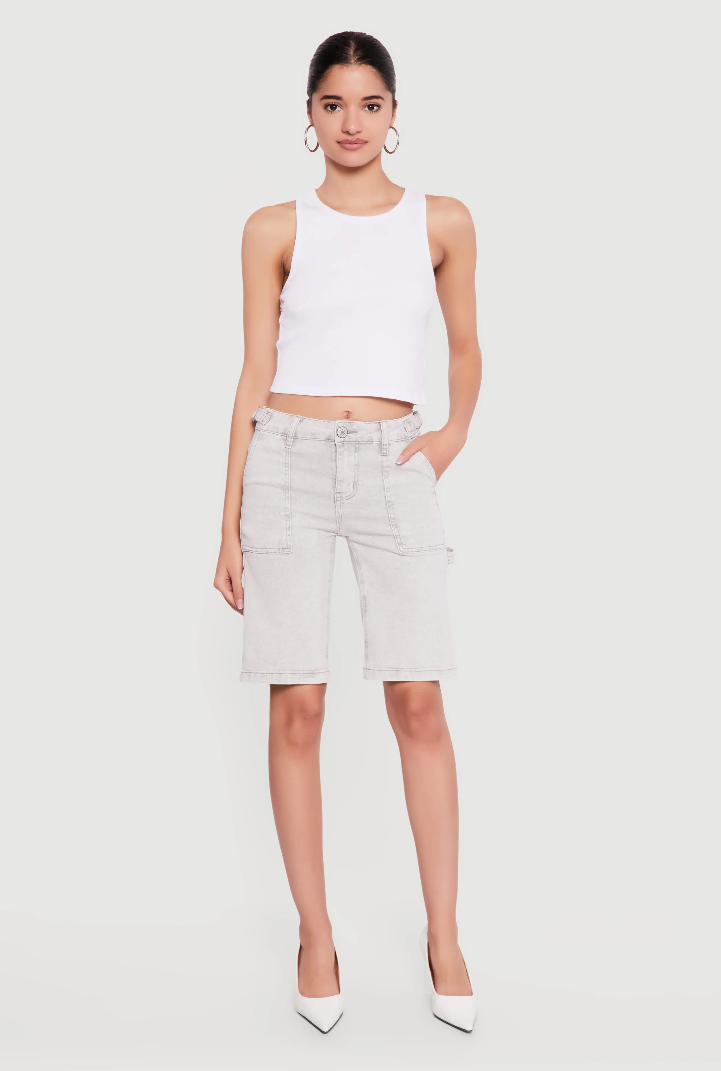 VIP Denim Bermuda Shorts with Strap Detail