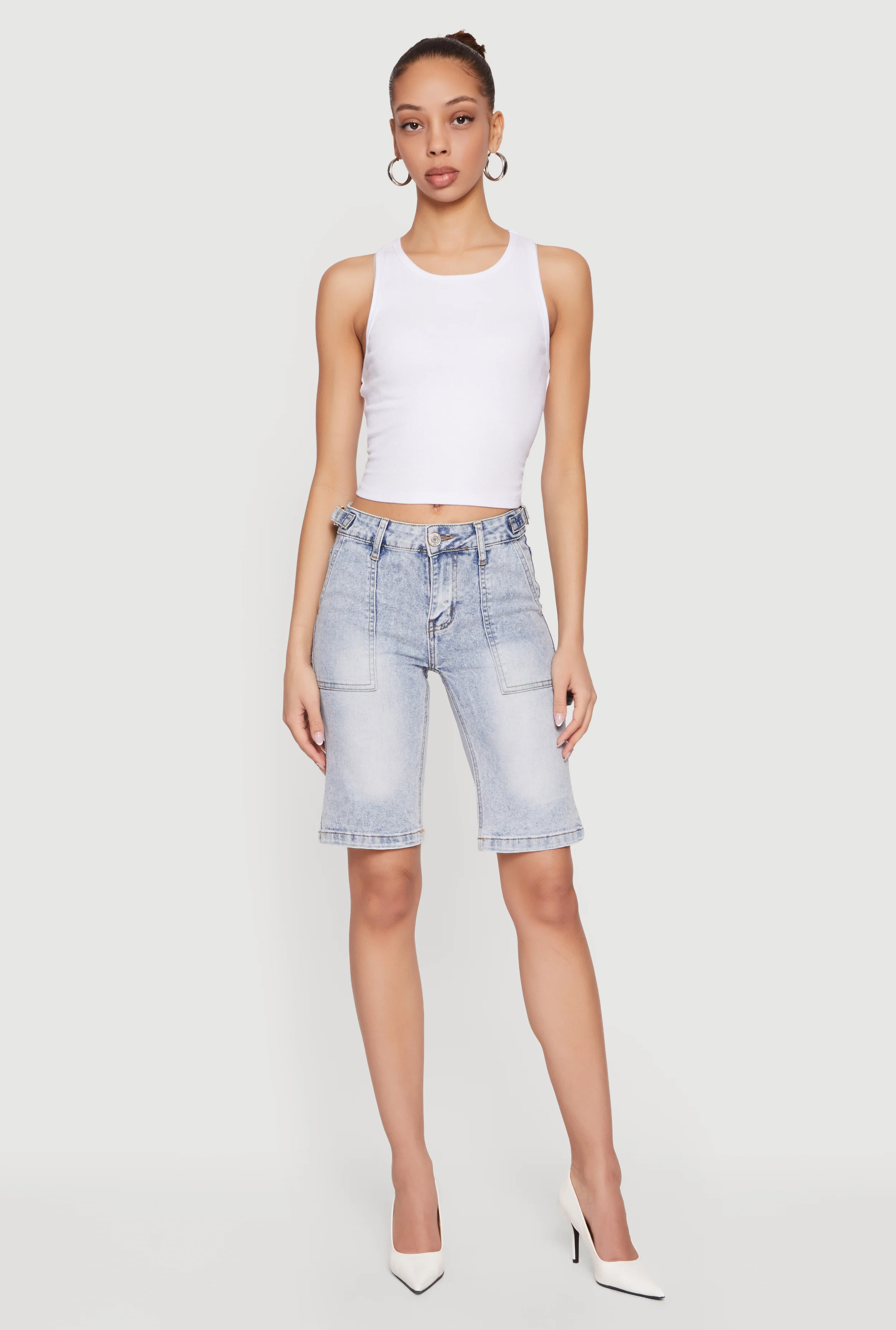 VIP Denim Bermuda Shorts with Strap Detail
