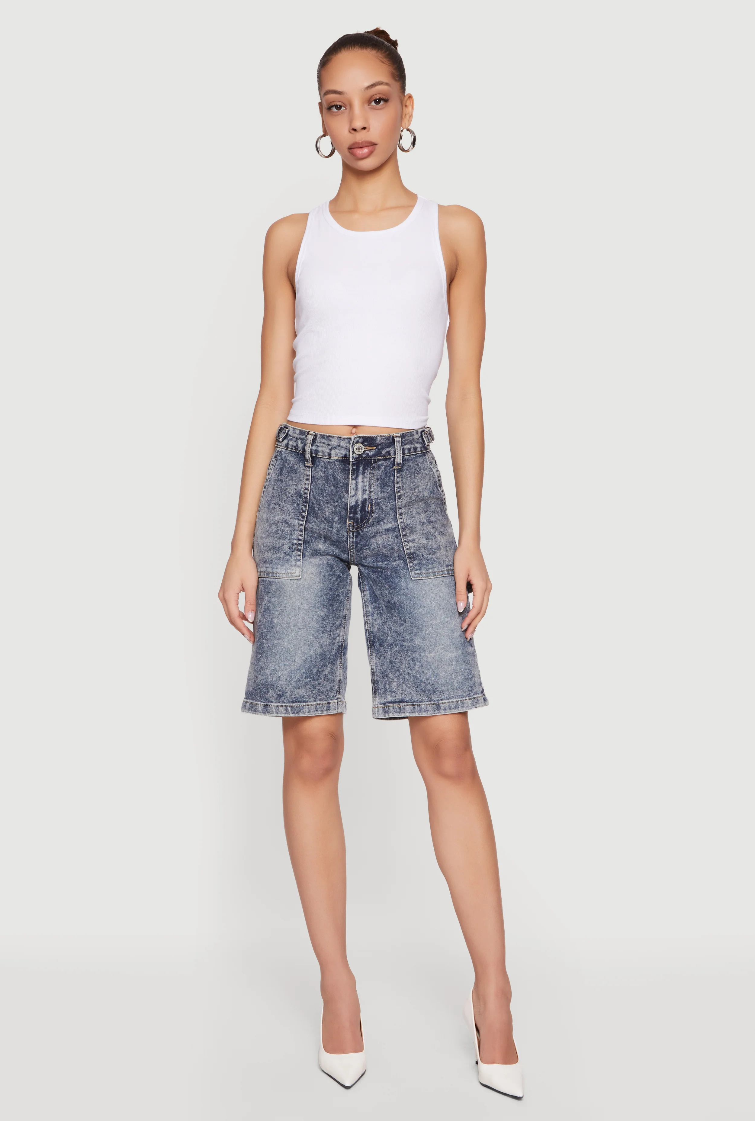 VIP Denim Bermuda Shorts with Strap Detail