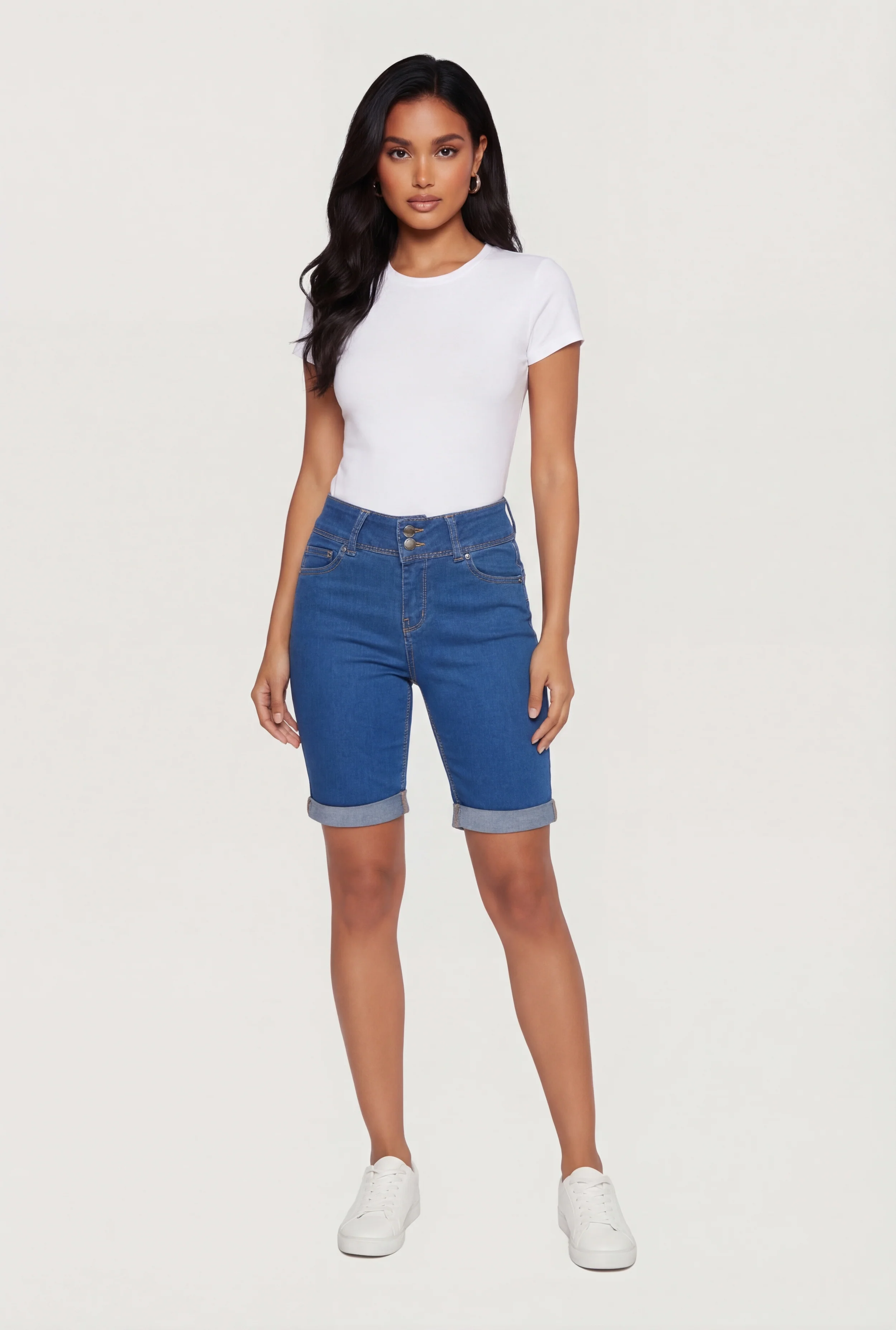 WAX Fixed Cuff Stretch Denim Bermuda Shorts