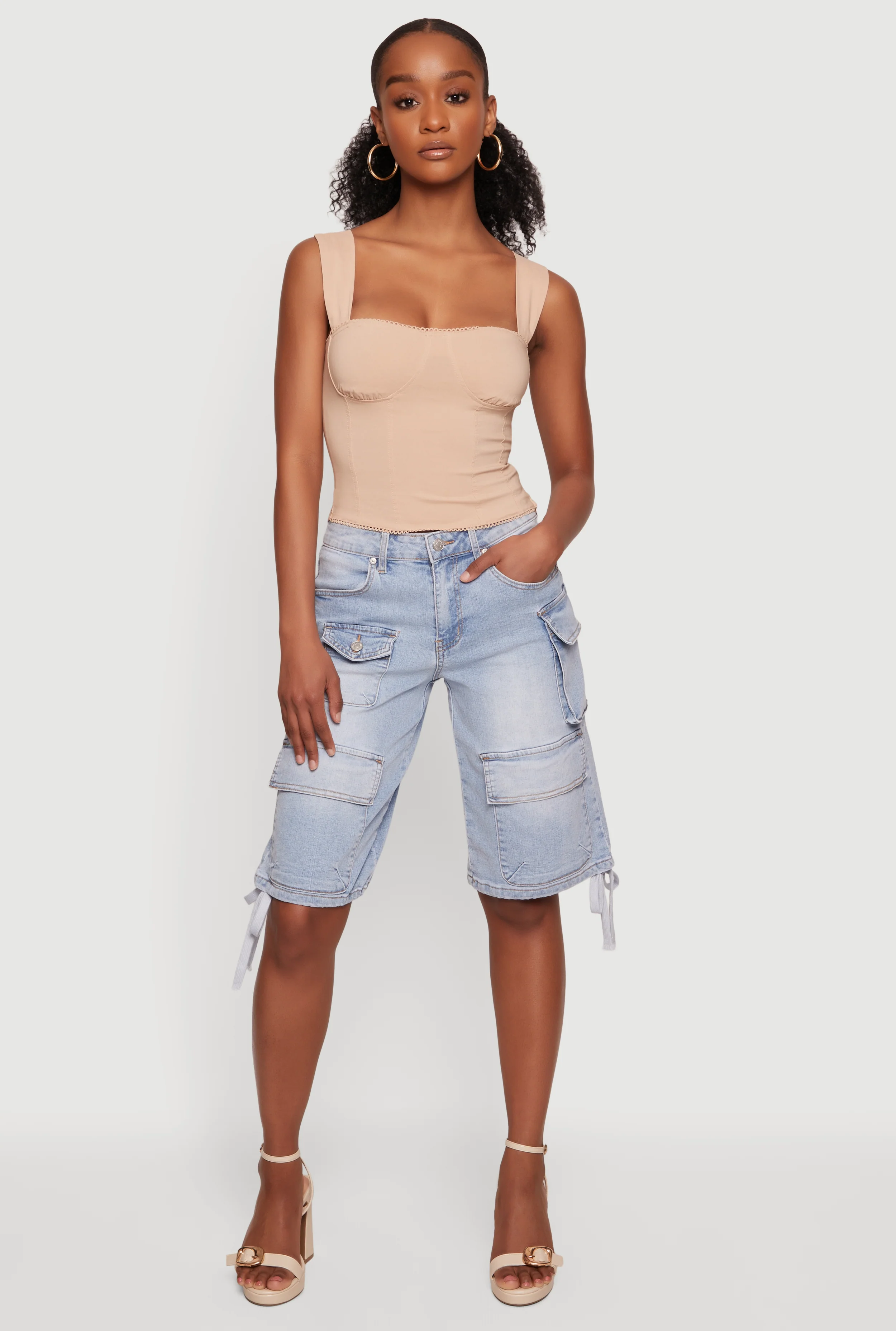 Tassel Detail Cargo Pocket Bermuda Shorts