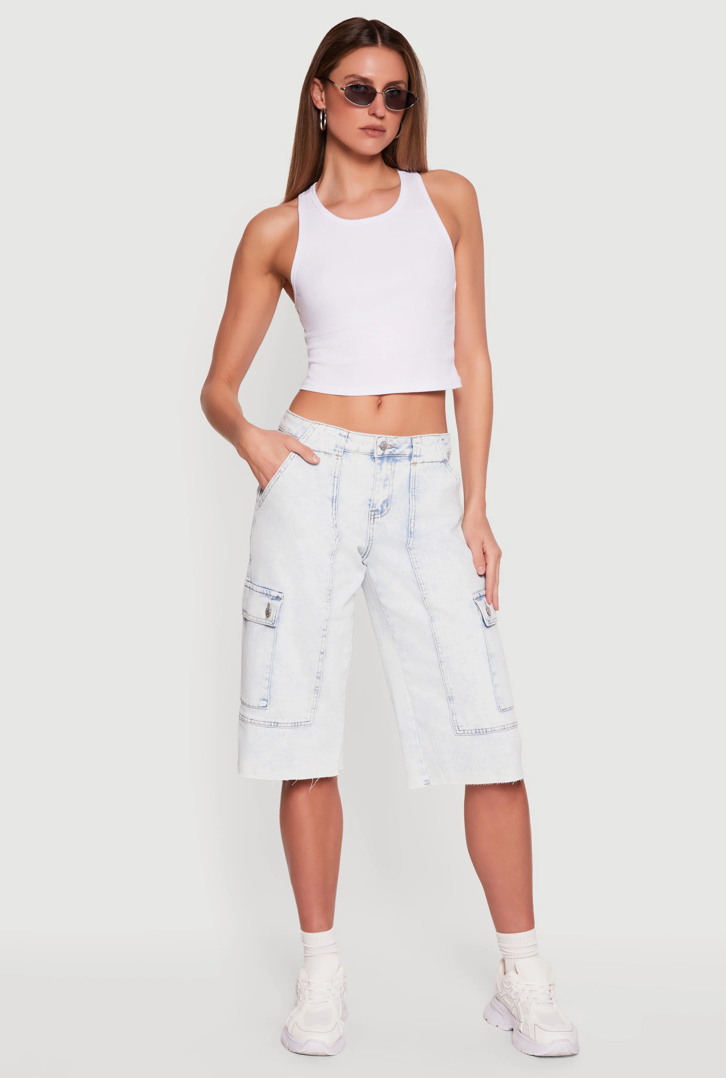 Raw Hem Denim Cargo Shorts