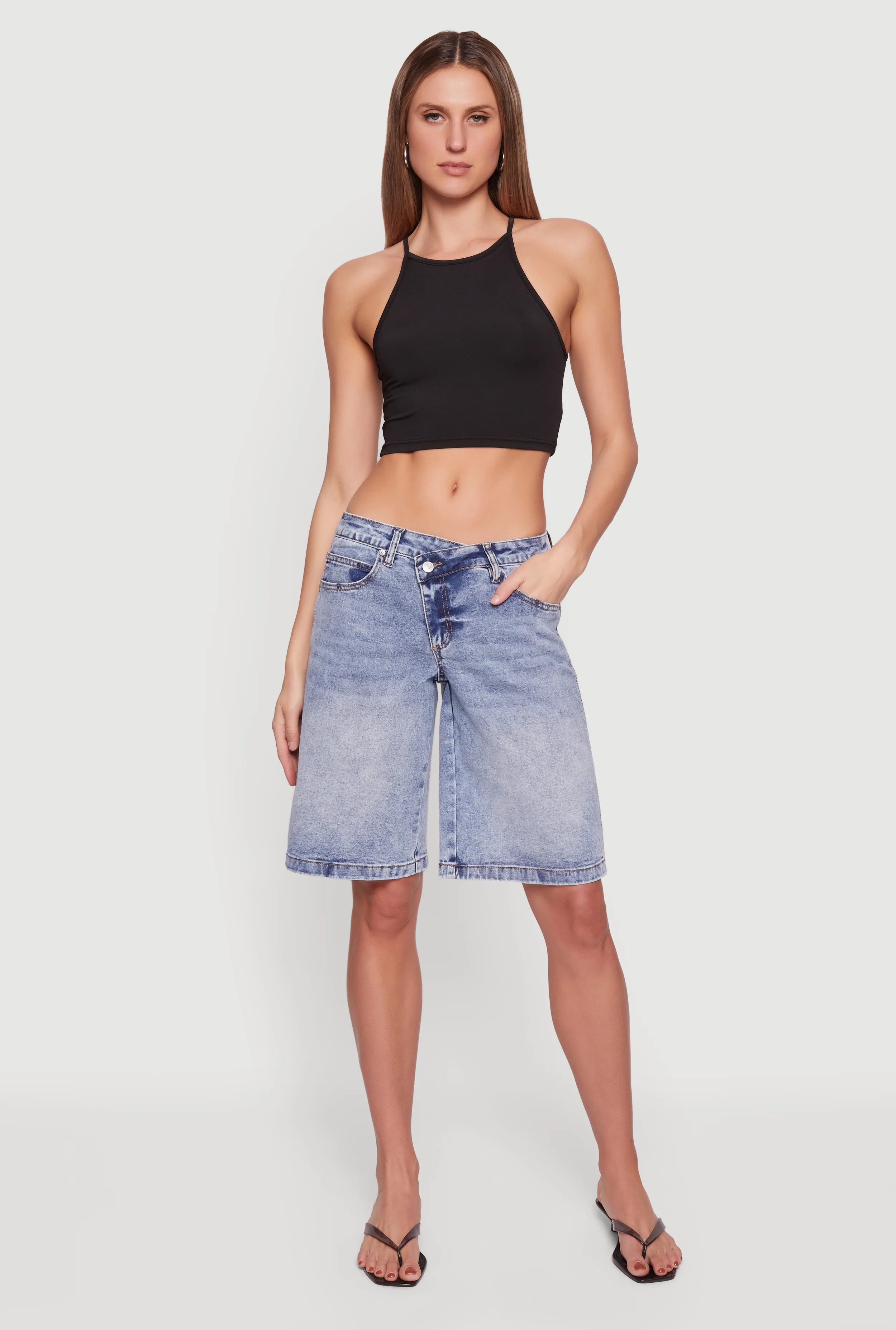Almost Famous Denim Asymmetrical Waist Bermuda Shorts