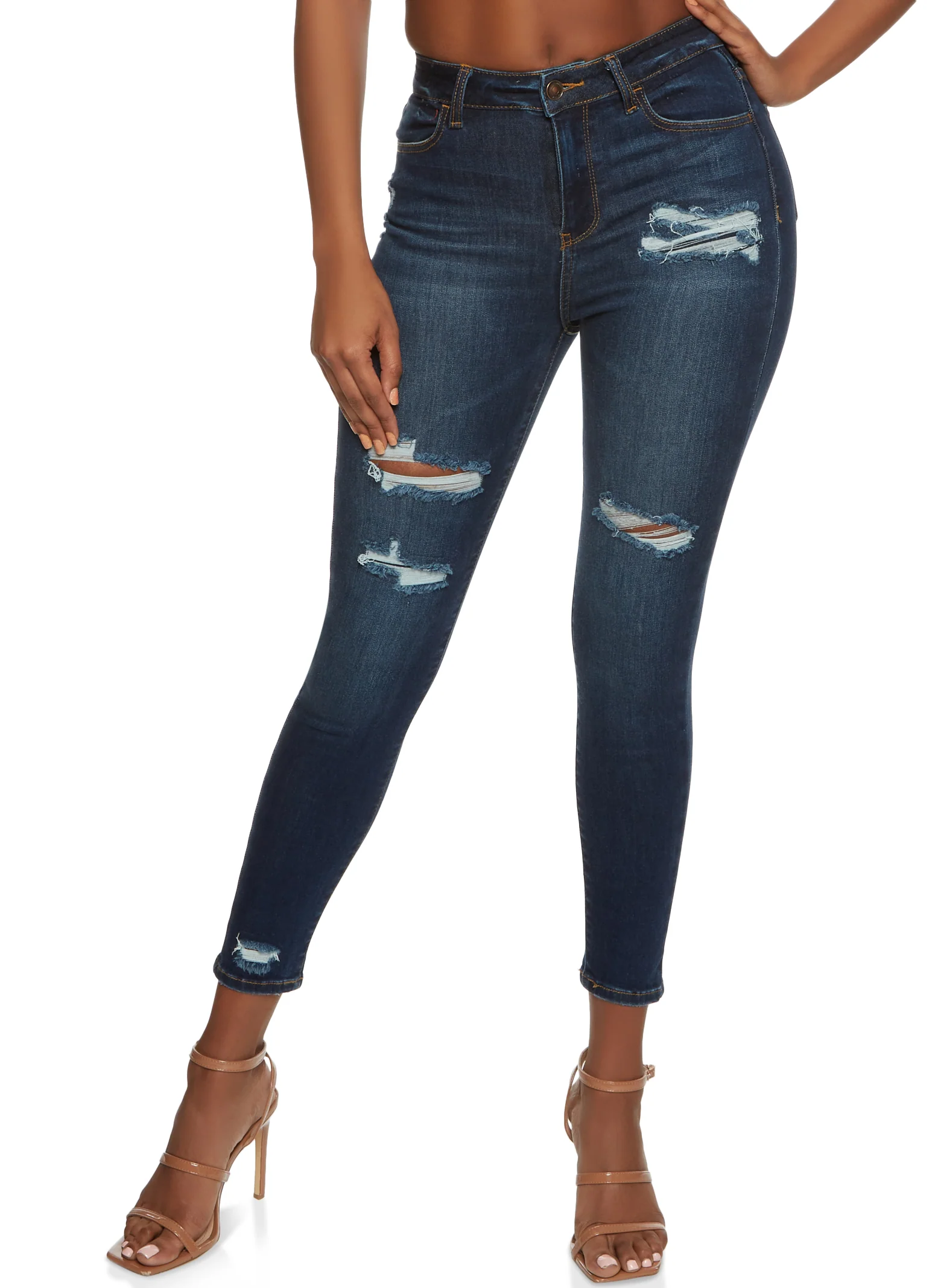 WAX High Waisted Distressed Skinny Jeans