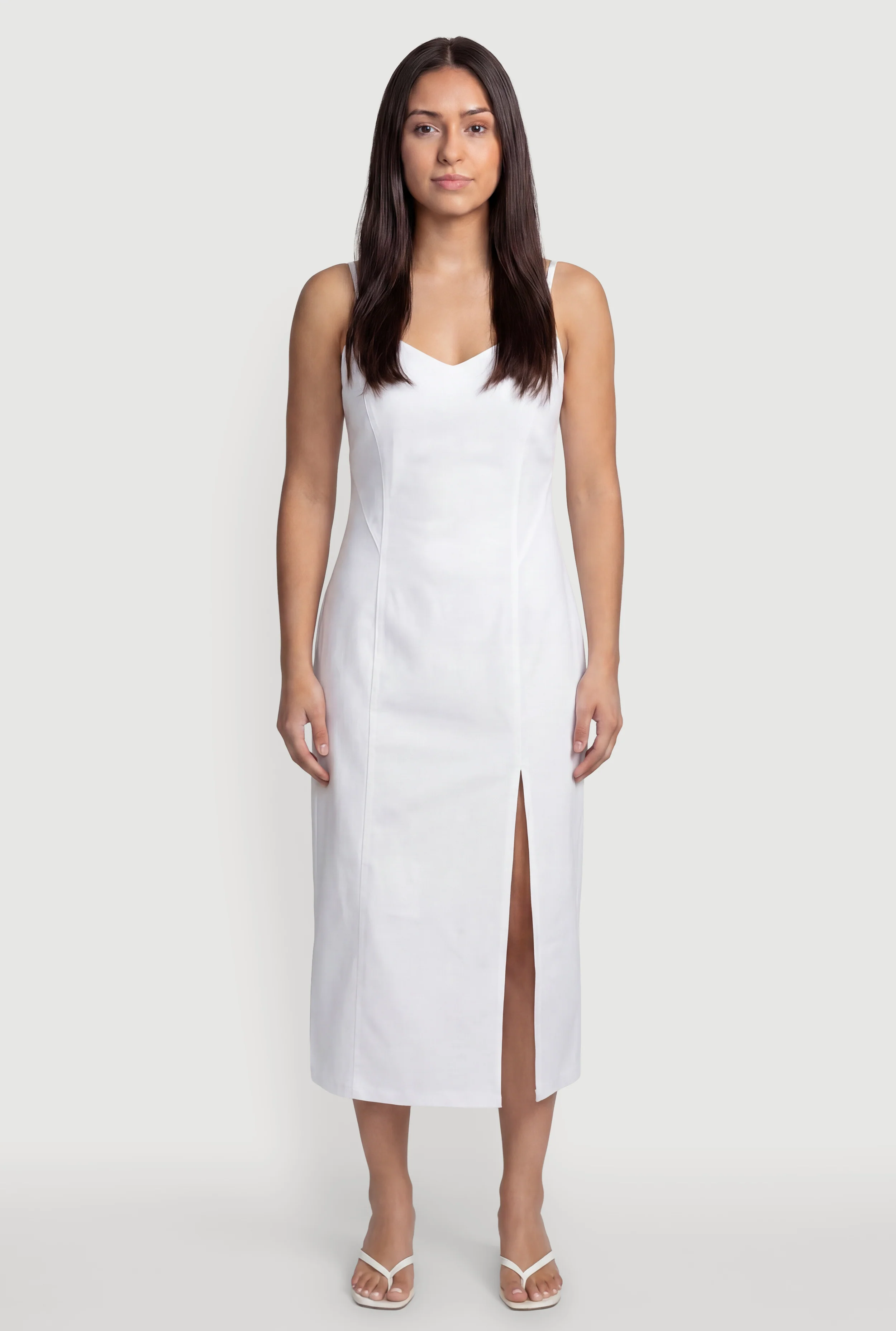 Sleeveless Zip Back Denim Dress with Side Slit