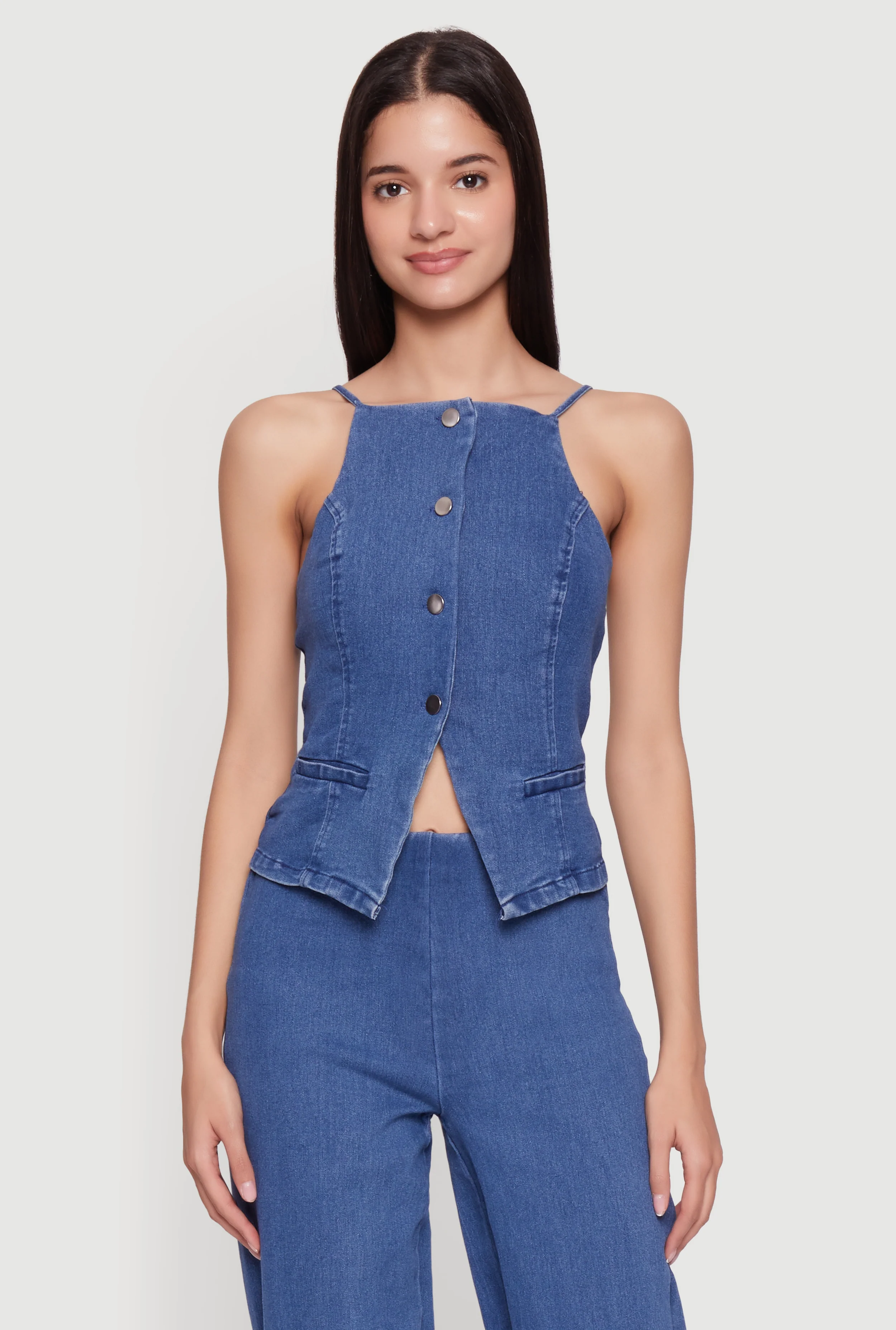 Sleeveless Button Front Denim Top