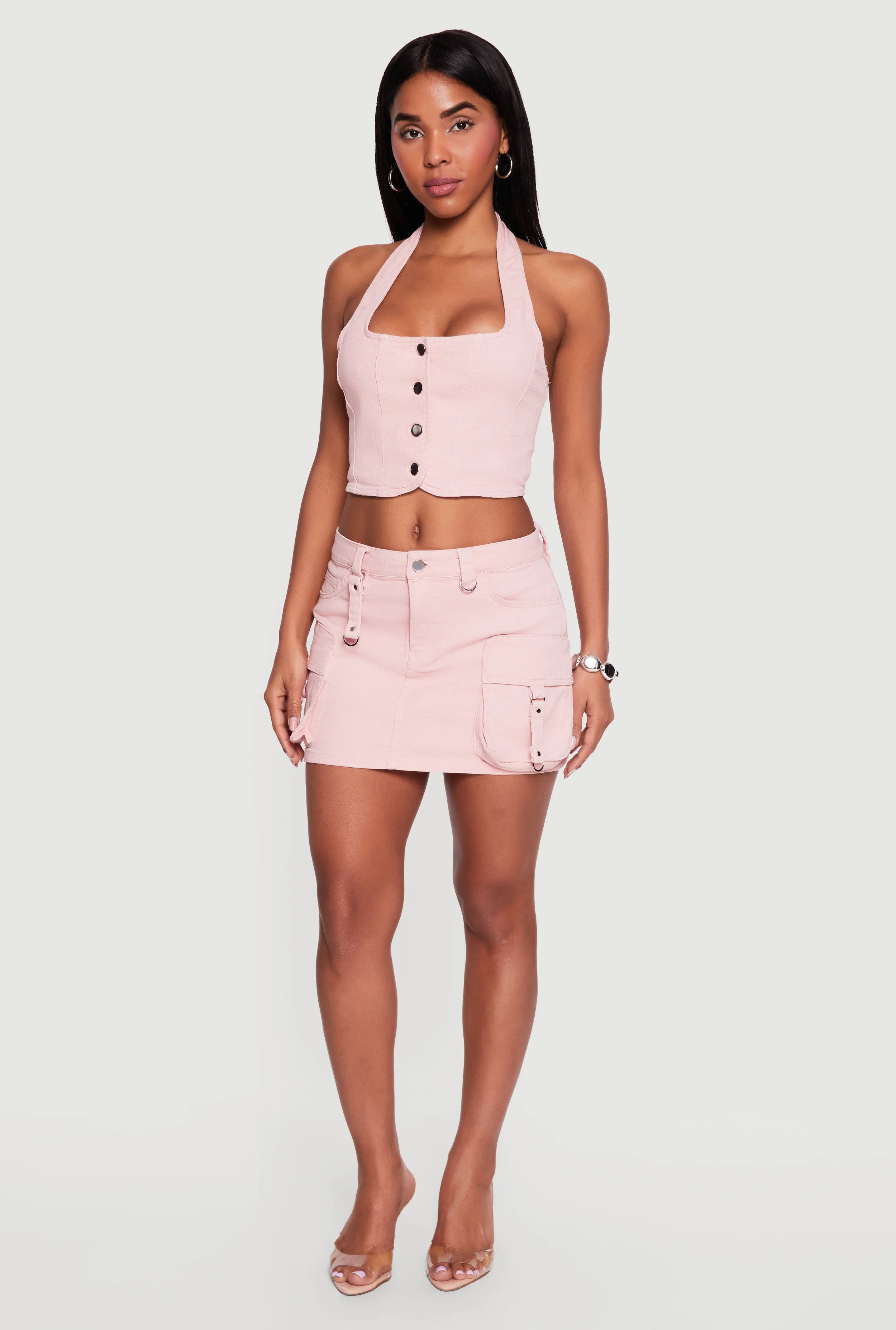 Denim Cargo Mini Skirt
