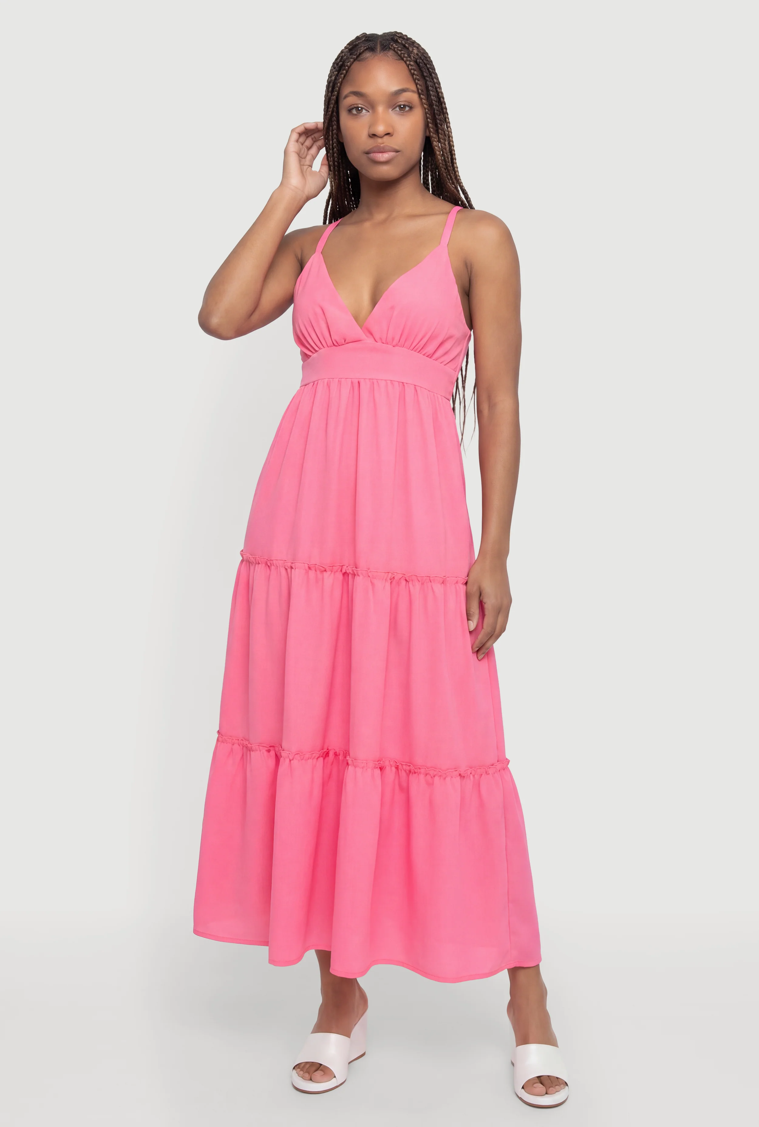 Sleeveless Cross Back Ruffle Tiered Maxi Dress