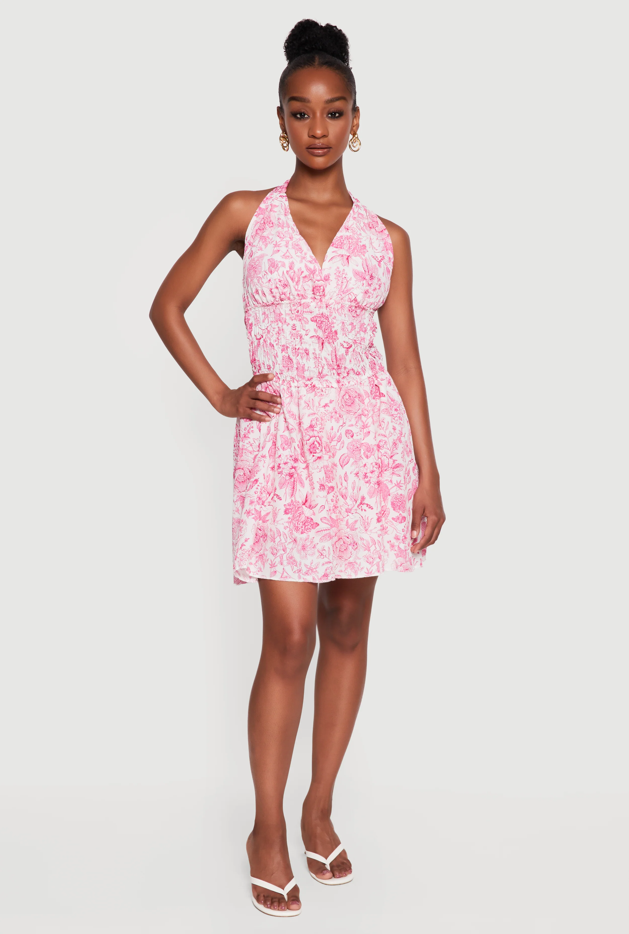 Floral Print Smocked Waist Skater Dress with Shorts Lining
