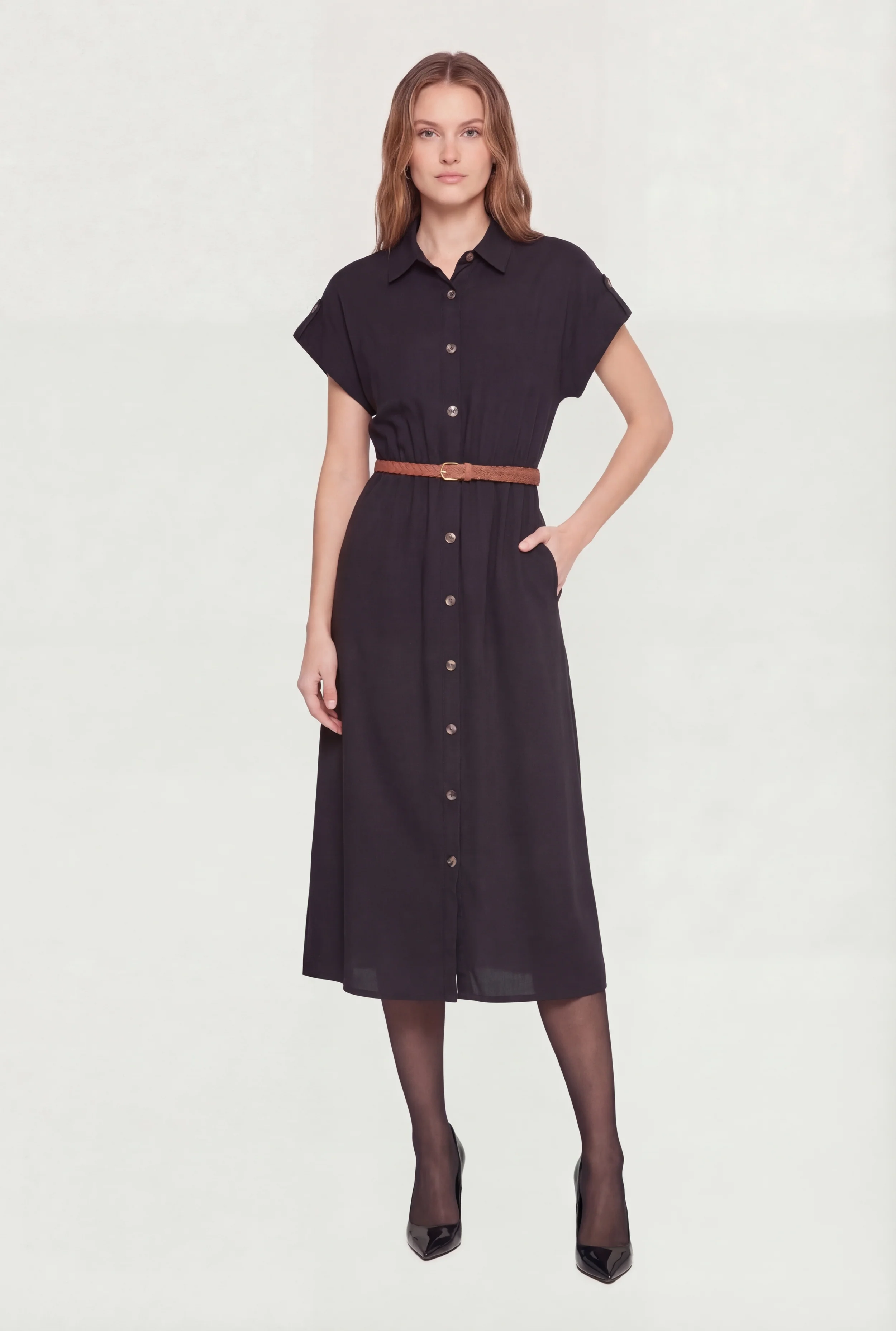 Poplin Pocket Shirt Dress with Belt