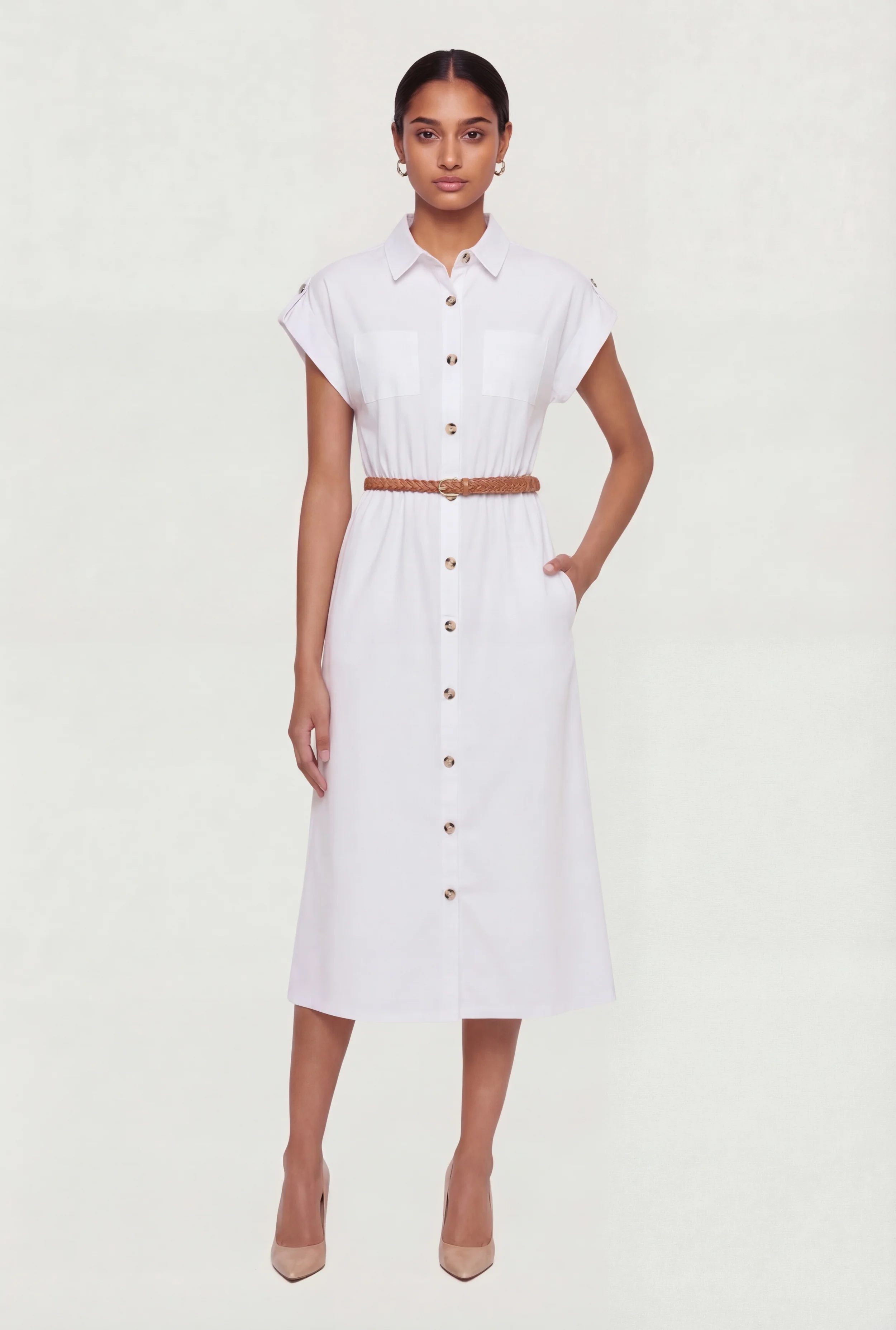 Poplin Pocket Shirt Dress with Belt