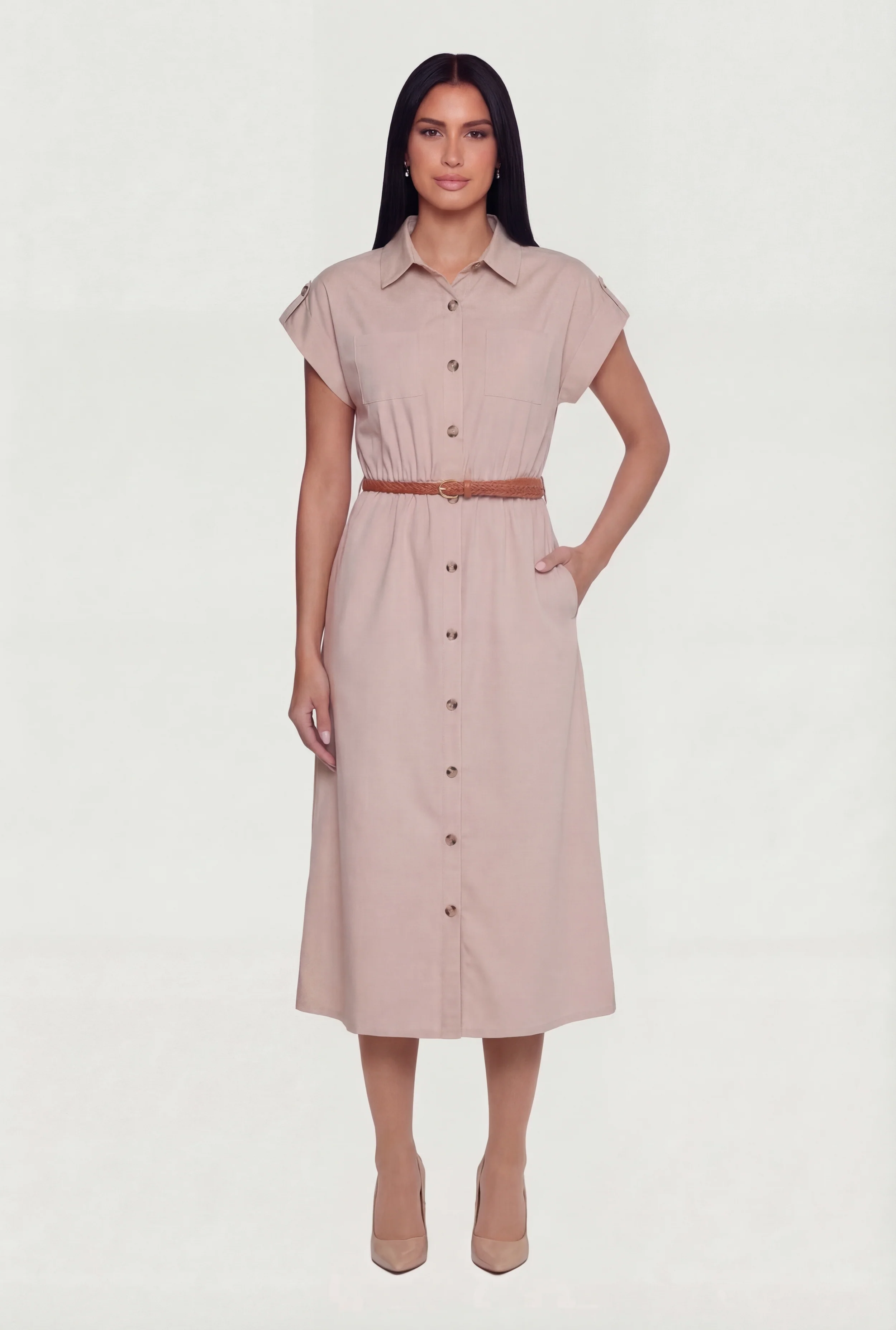 Poplin Pocket Shirt Dress with Belt