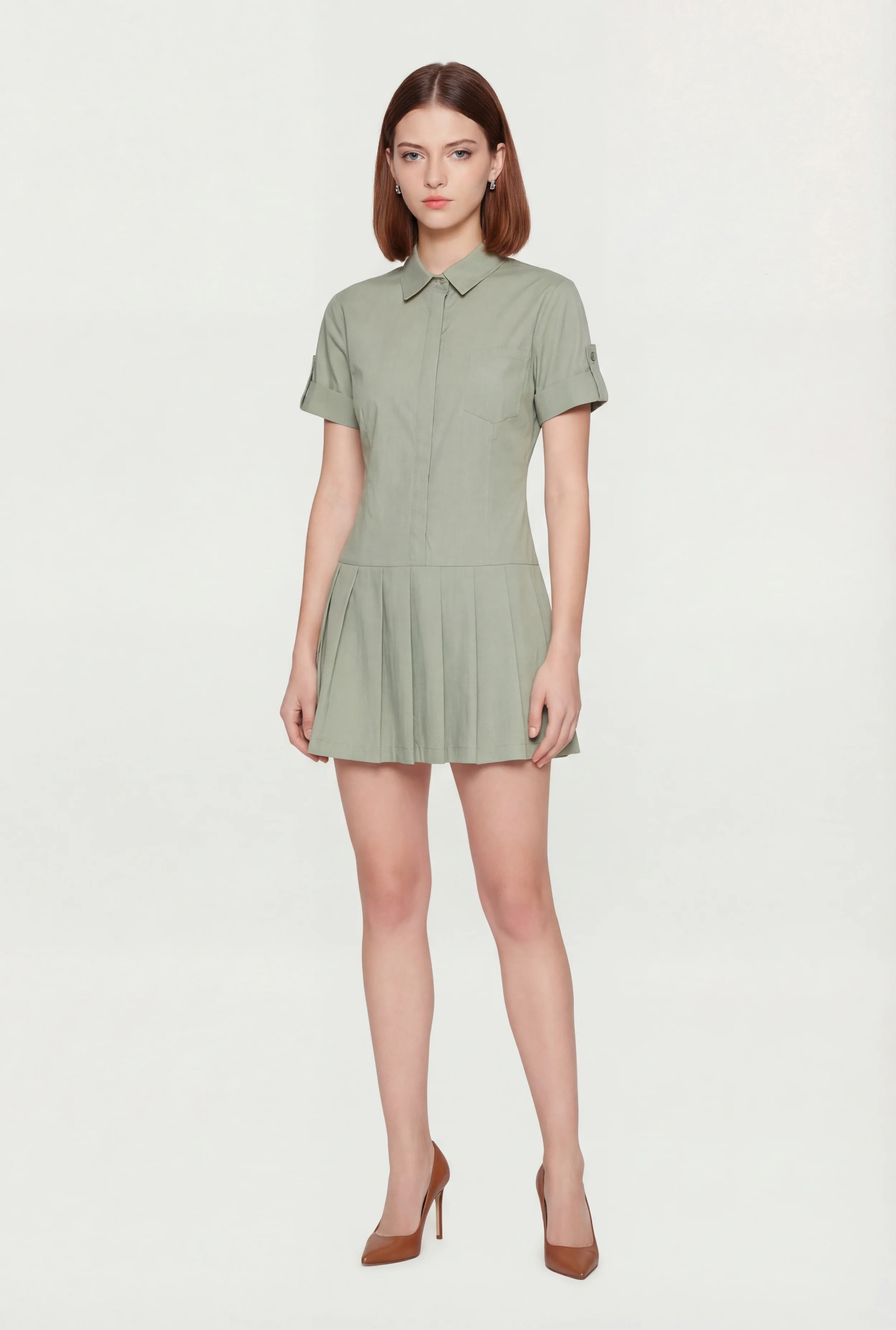 Poplin Short Sleeve Skater Shirt Dress