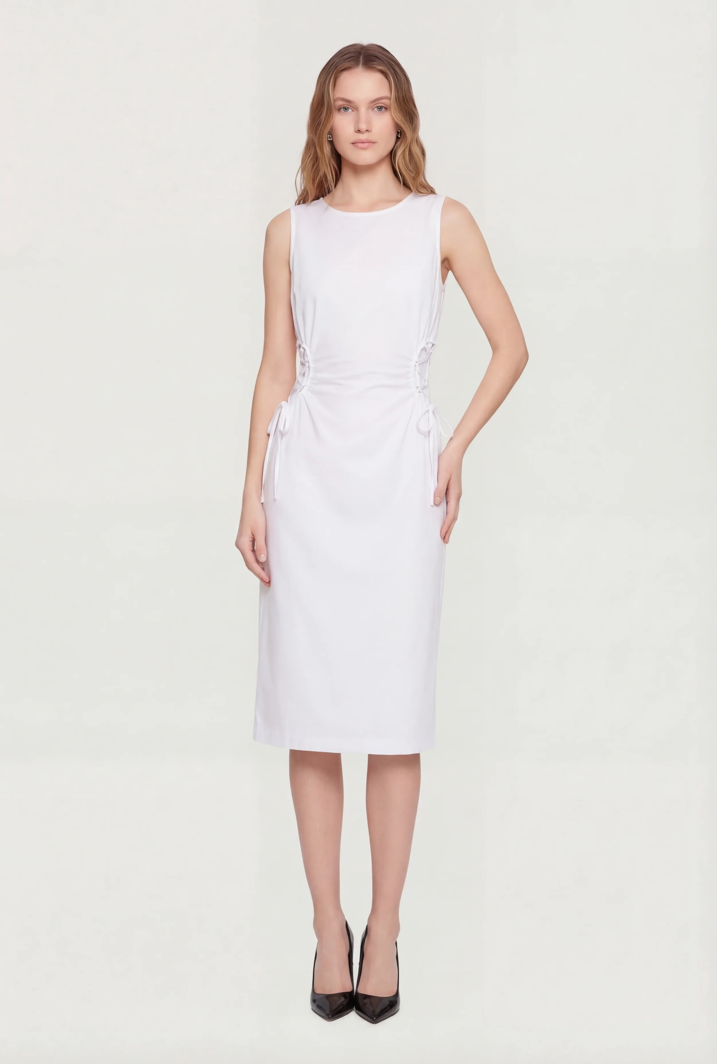 Lace Up Side Detail Sleeveless Midi Dress