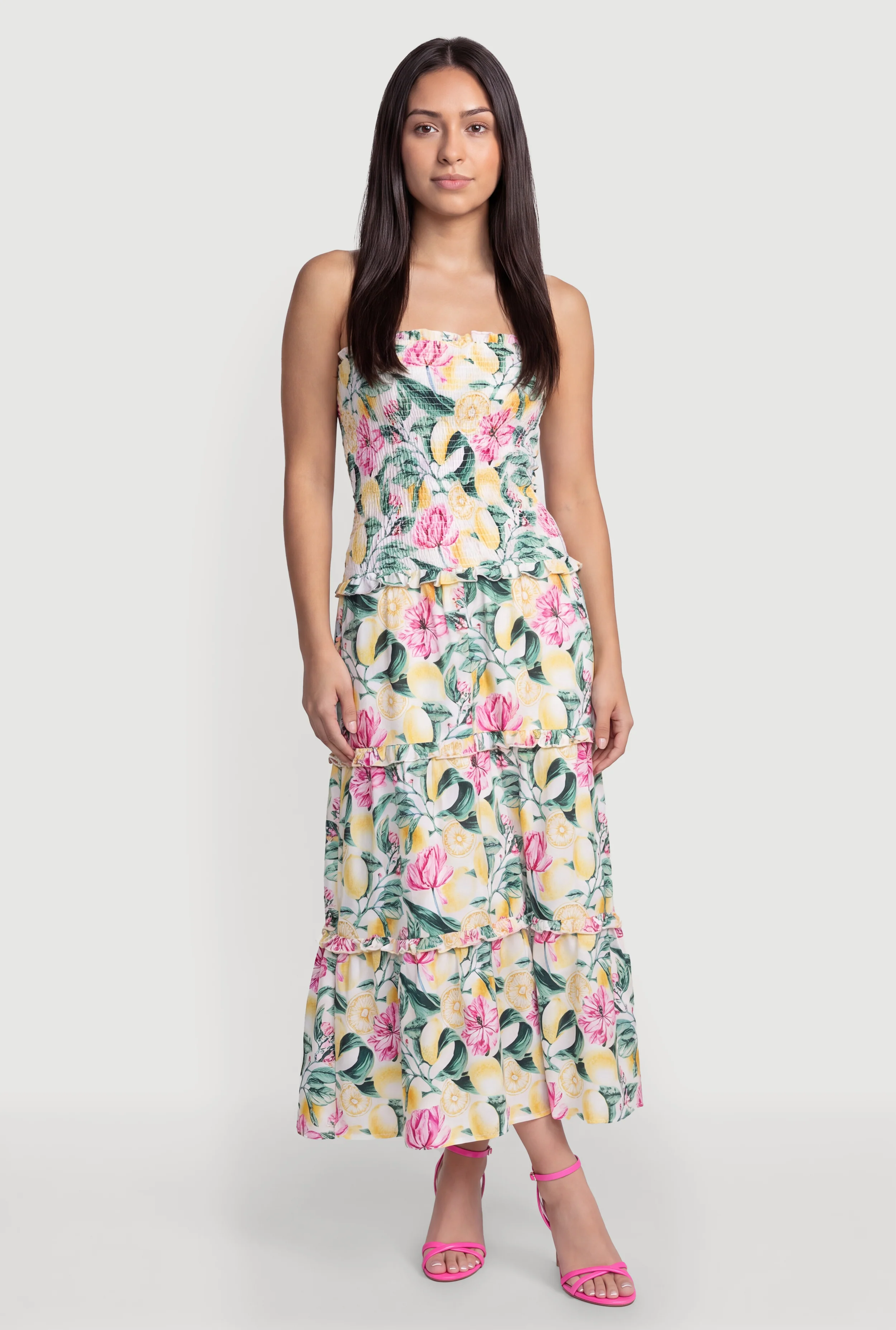 Floral Smocked Drop Waist Ruffle Tiered Tube Dress