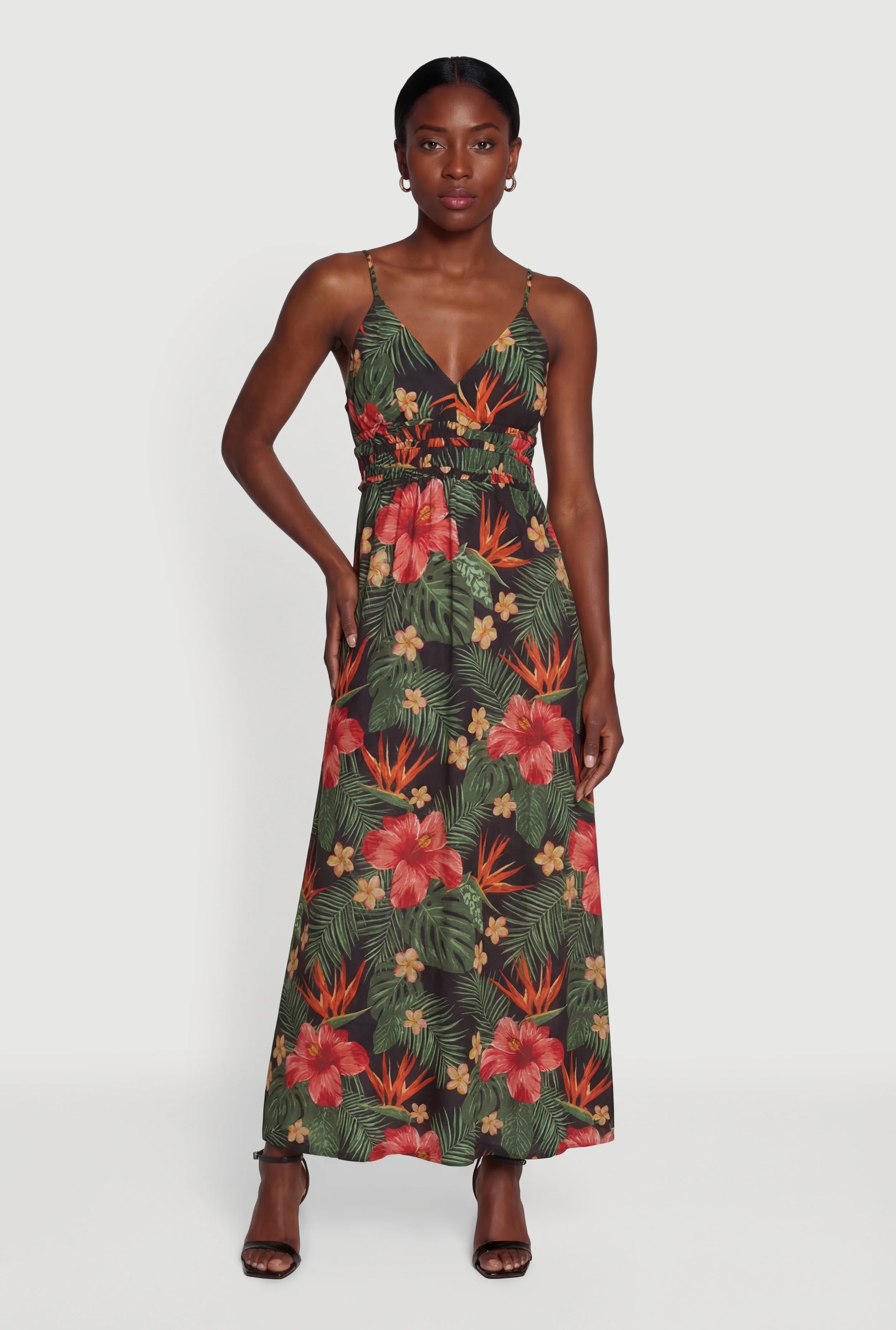 Floral Print V Neck Maxi Dress