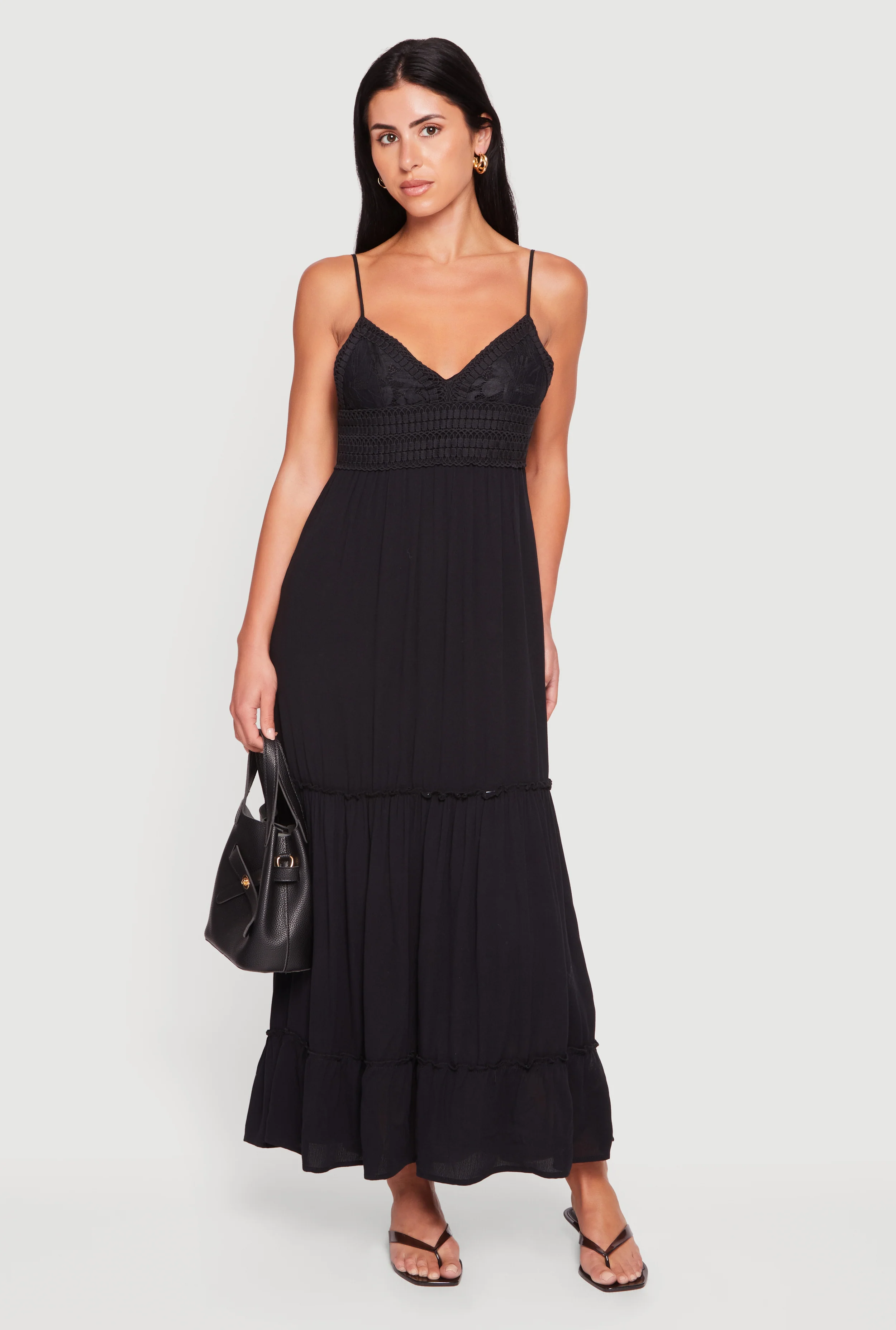 Crochet Detail Ruffle Tiered Maxi Dress