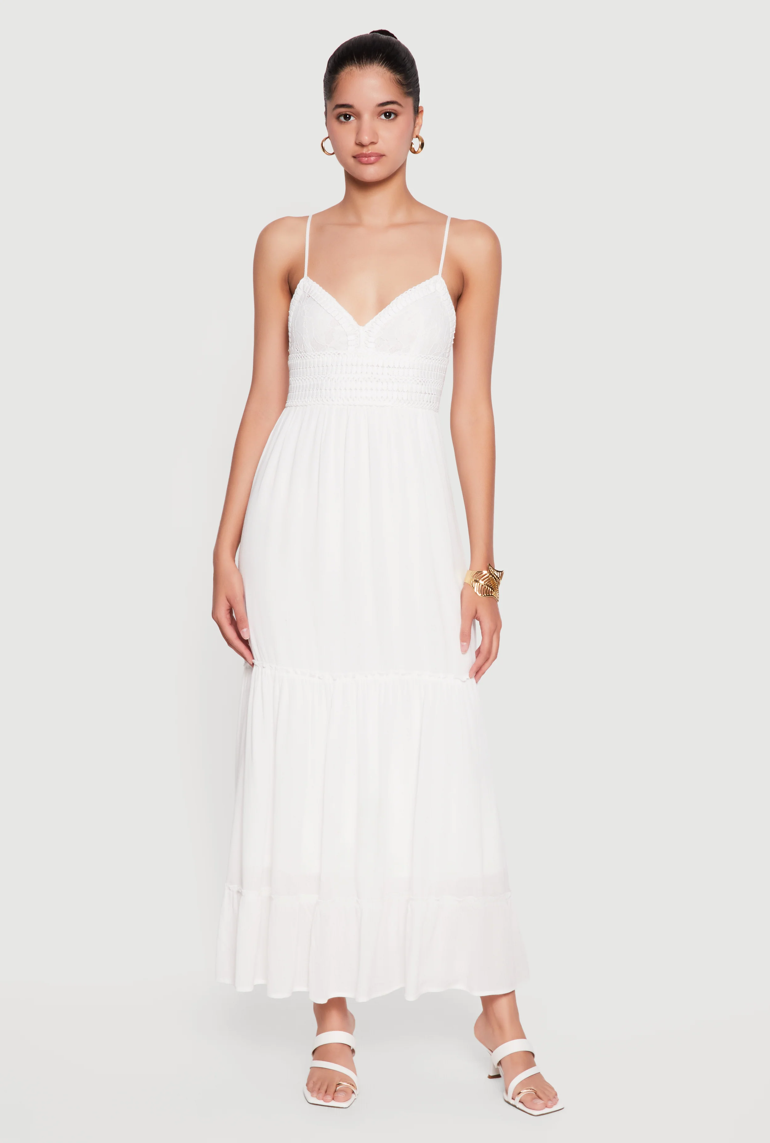 Crochet Detail Ruffle Tiered Maxi Dress