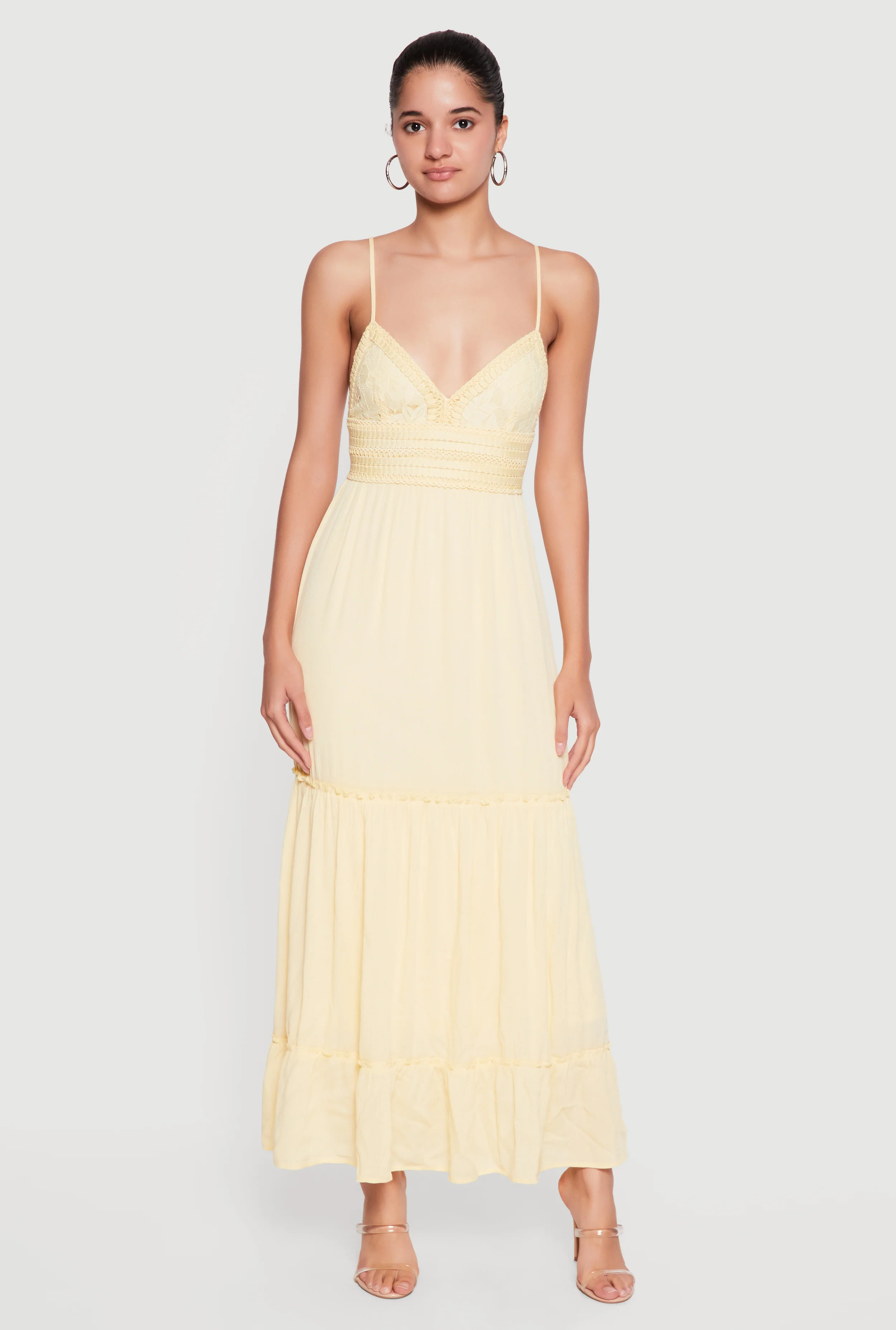Crochet Detail Ruffle Tiered Maxi Dress