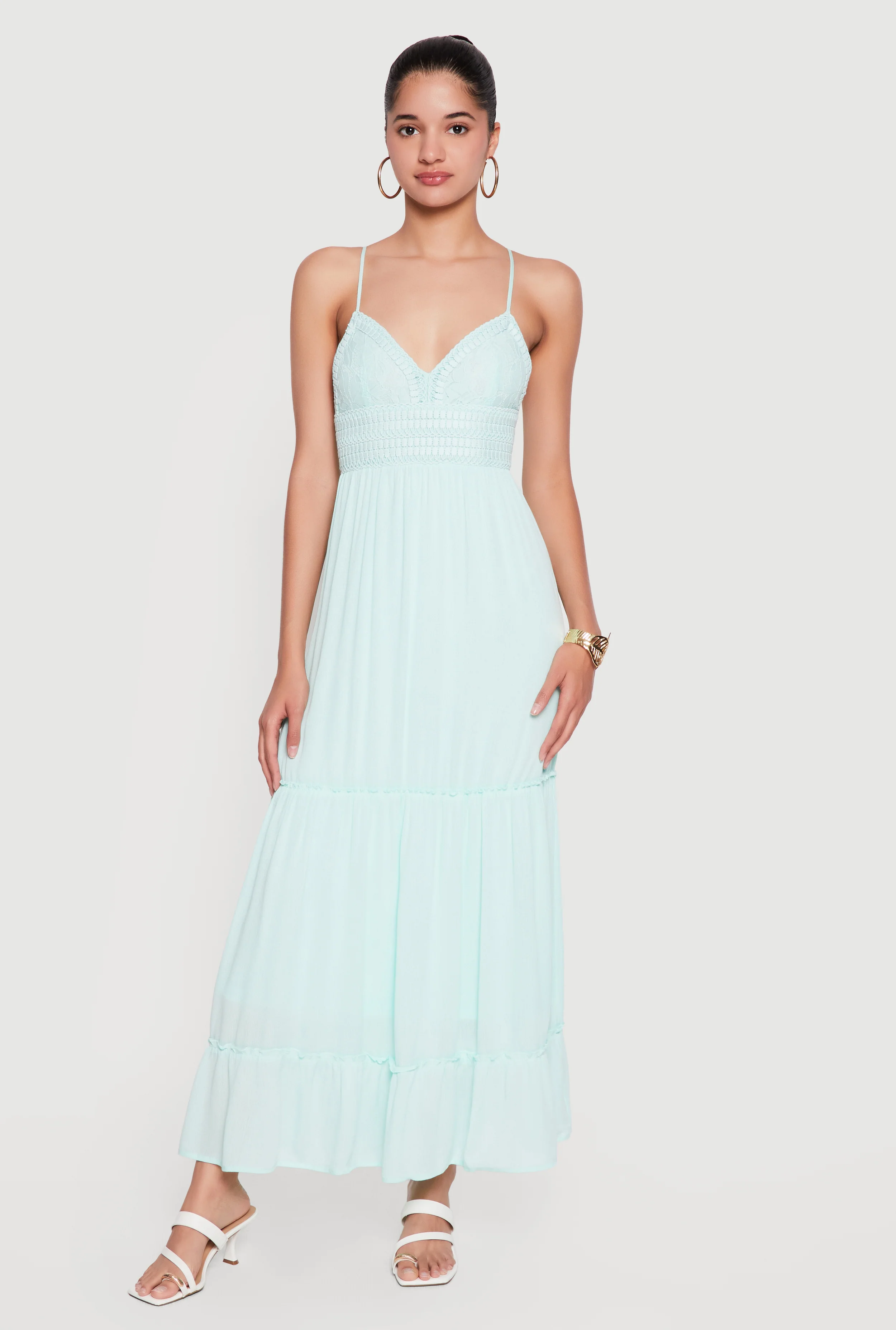 Crochet Detail Ruffle Tiered Maxi Dress