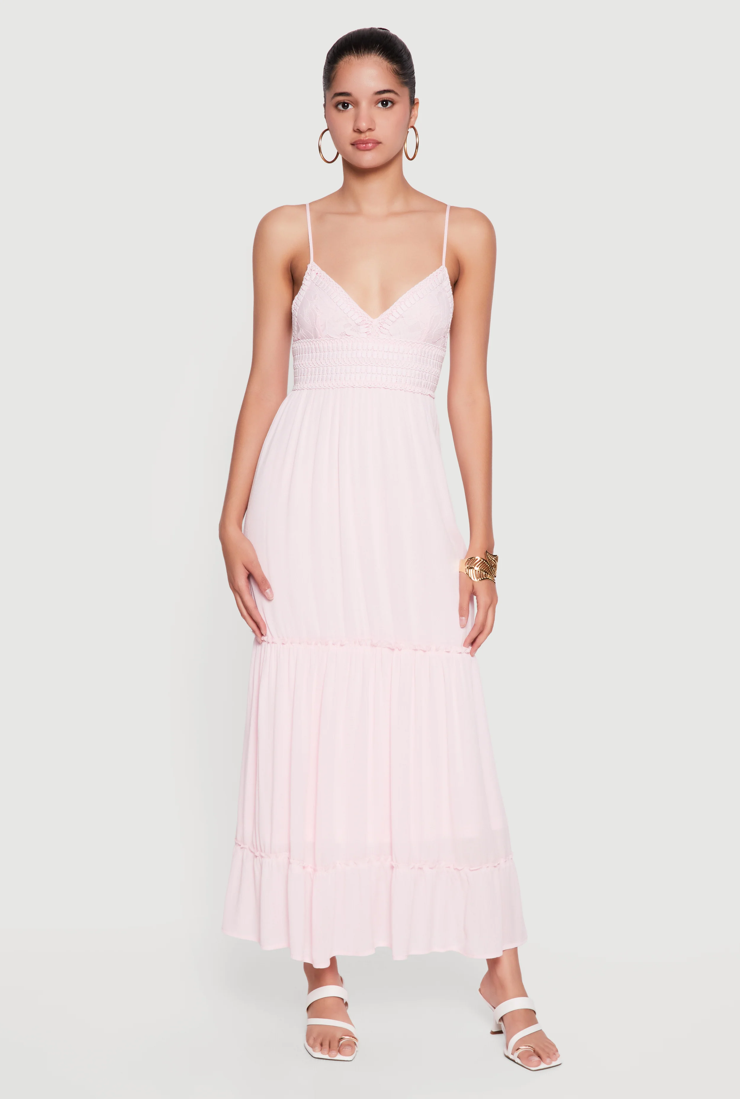 Crochet Detail Ruffle Tiered Maxi Dress