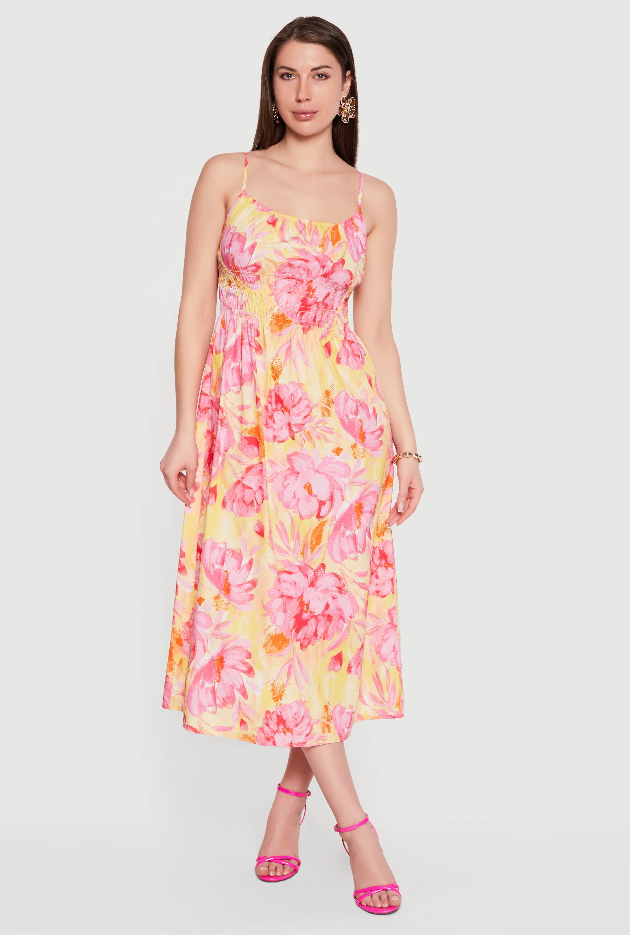 Floral Smocked Waist Midi Dress