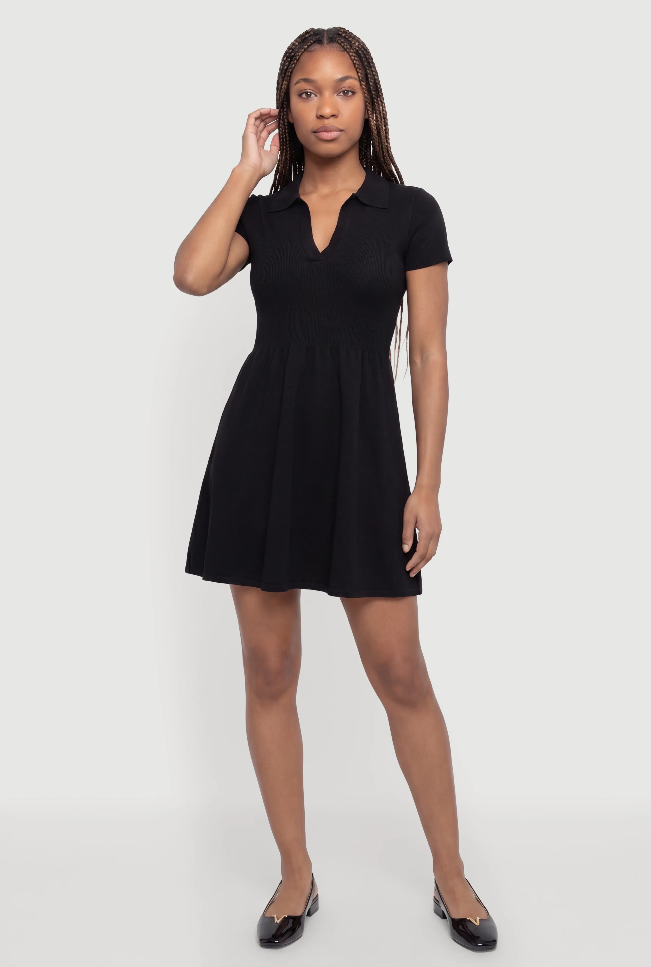 Short Sleeve Notch Neck Mini Dress