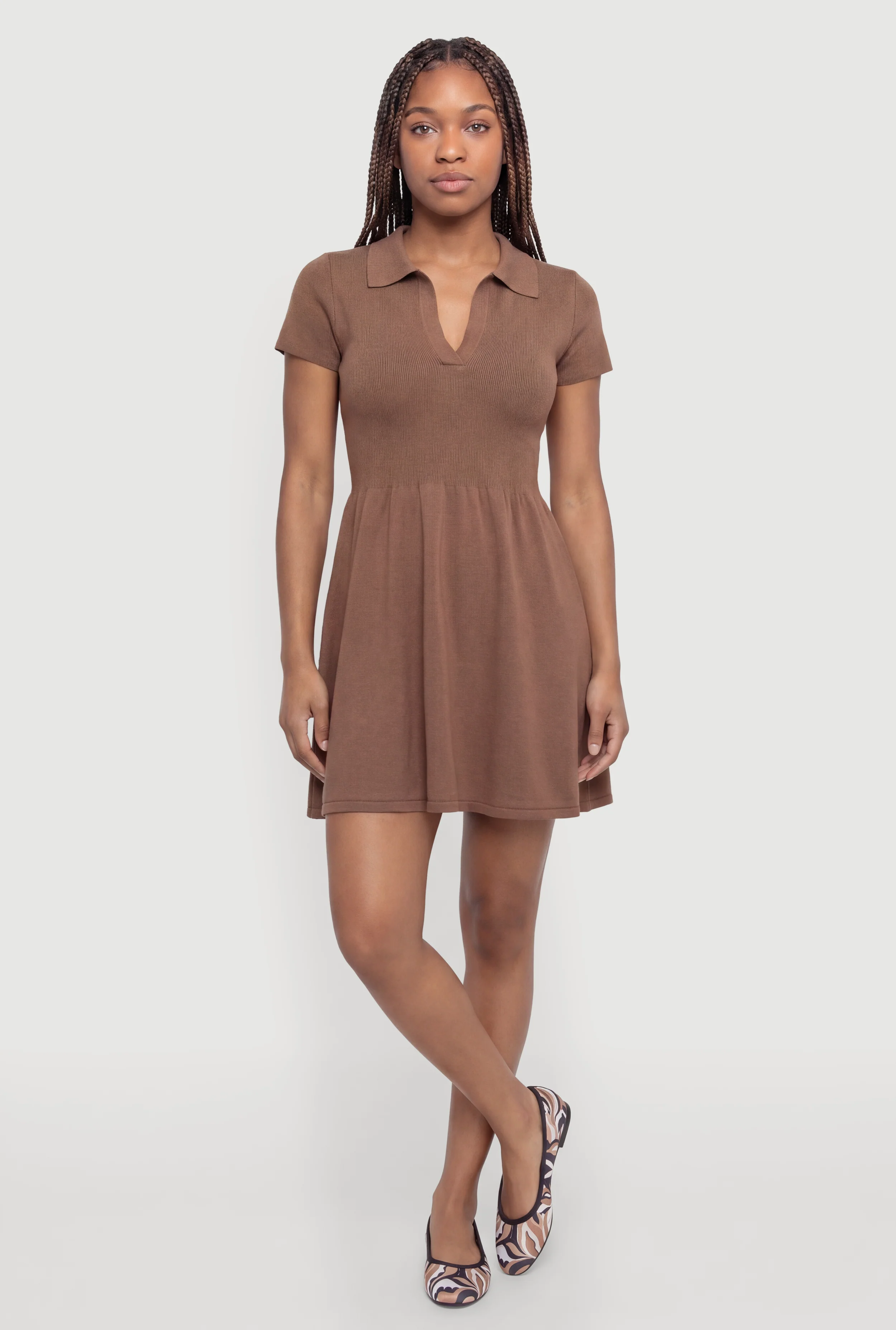 Short Sleeve Notch Neck Mini Dress