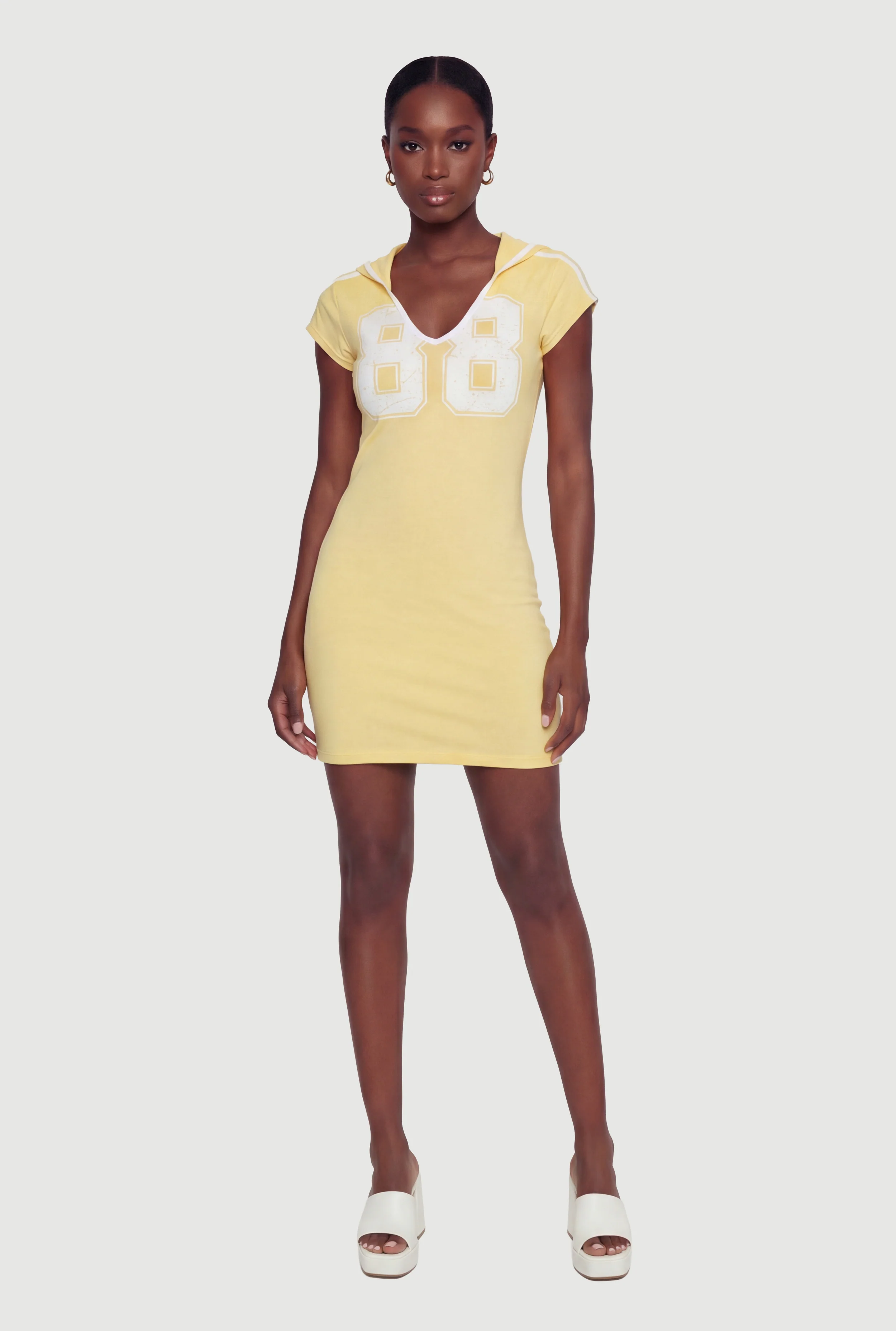 Hooded 88 Graphic Cap Sleeve Mini Dress