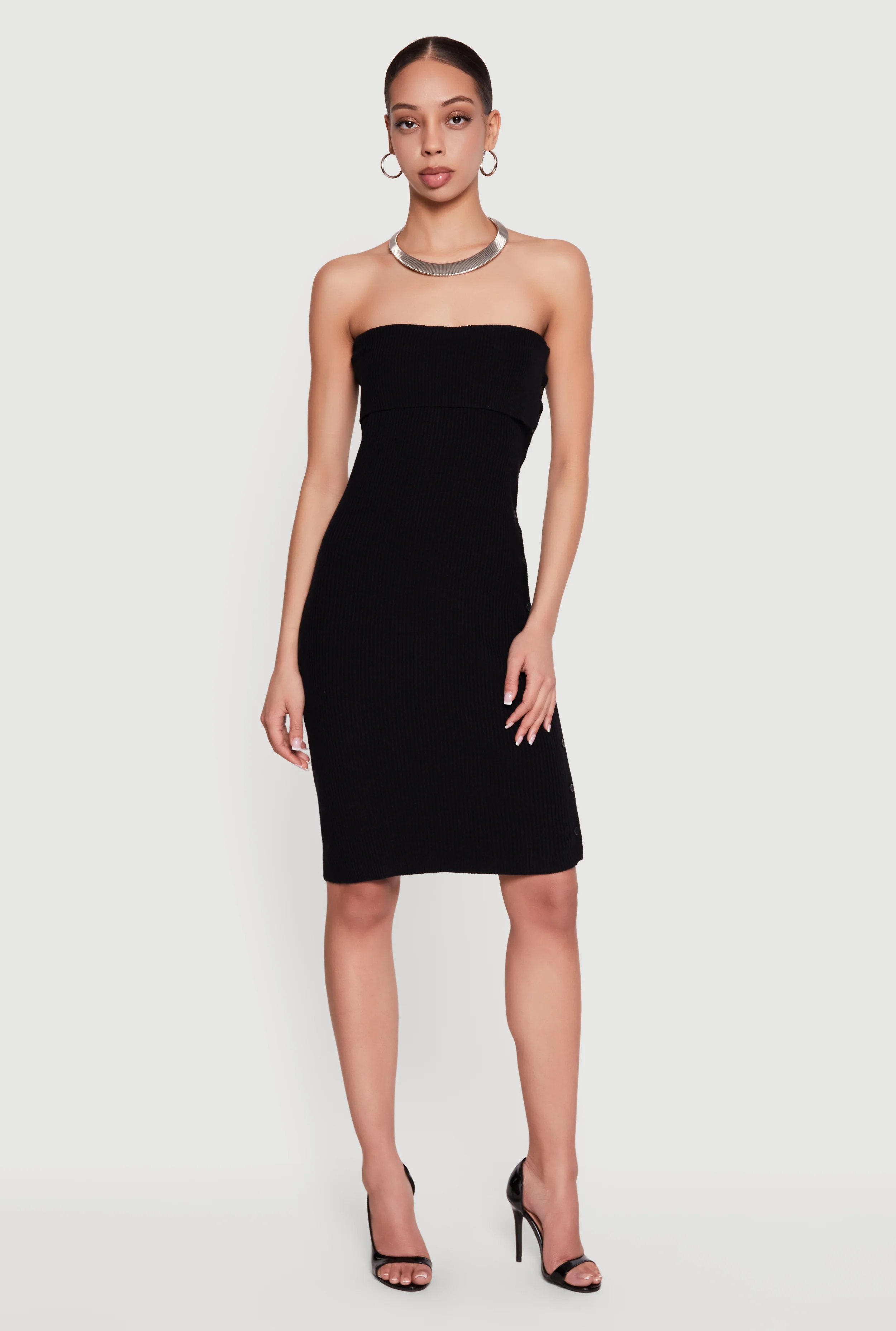 Fold Over Detail Midi Tube Sweater Dress