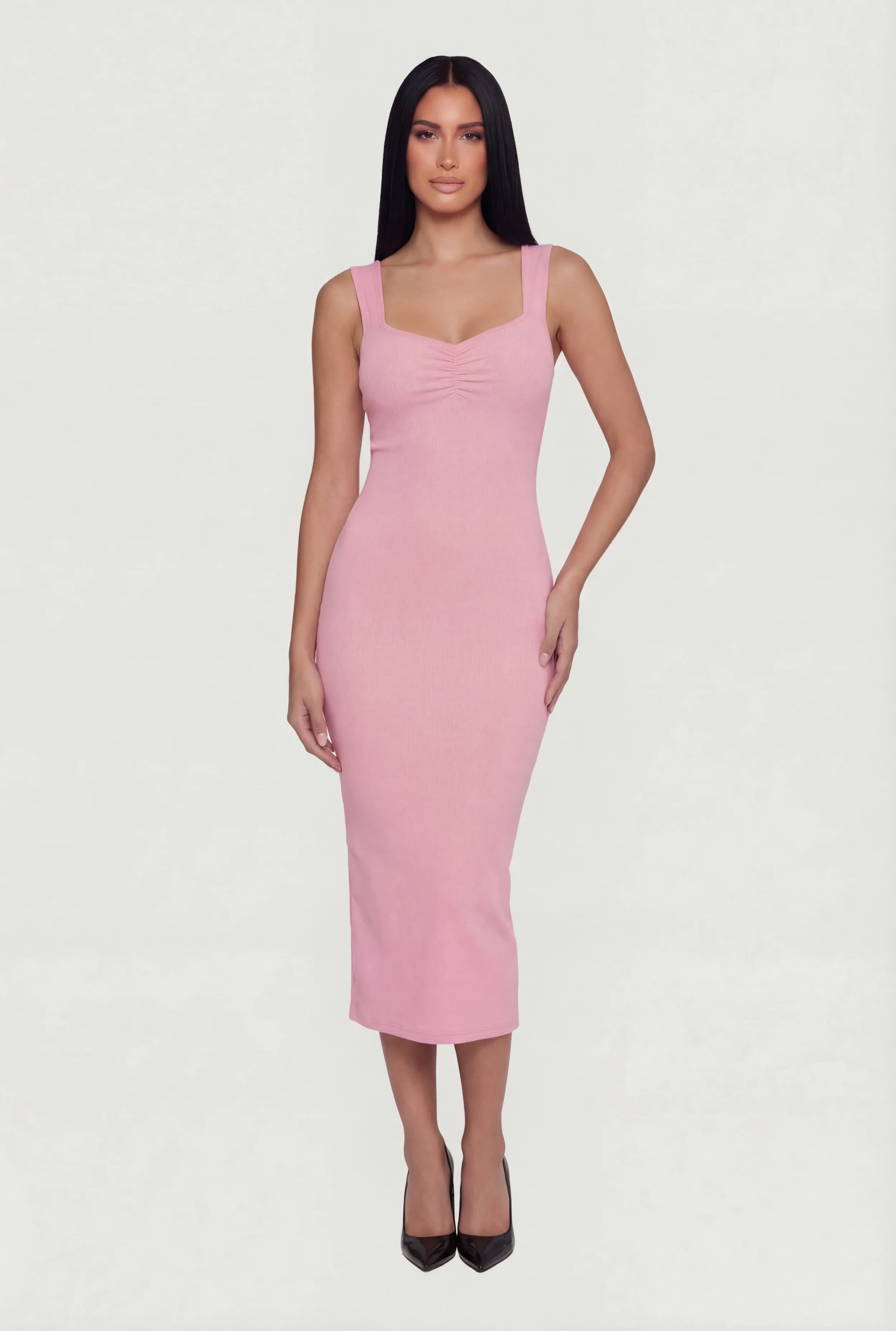 Ruched Front Keyhole Back Tank Dress