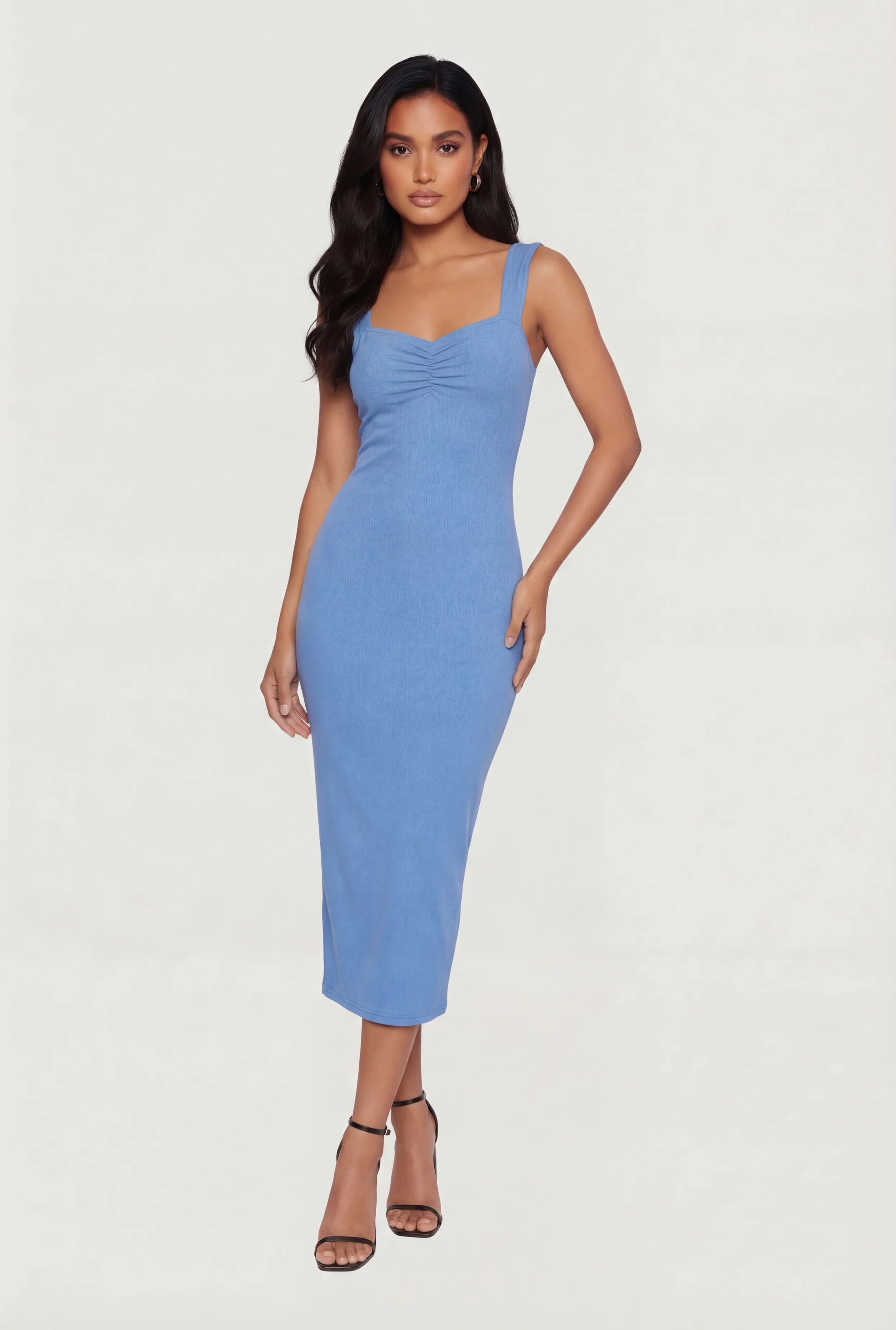 Ruched Front Keyhole Back Tank Dress