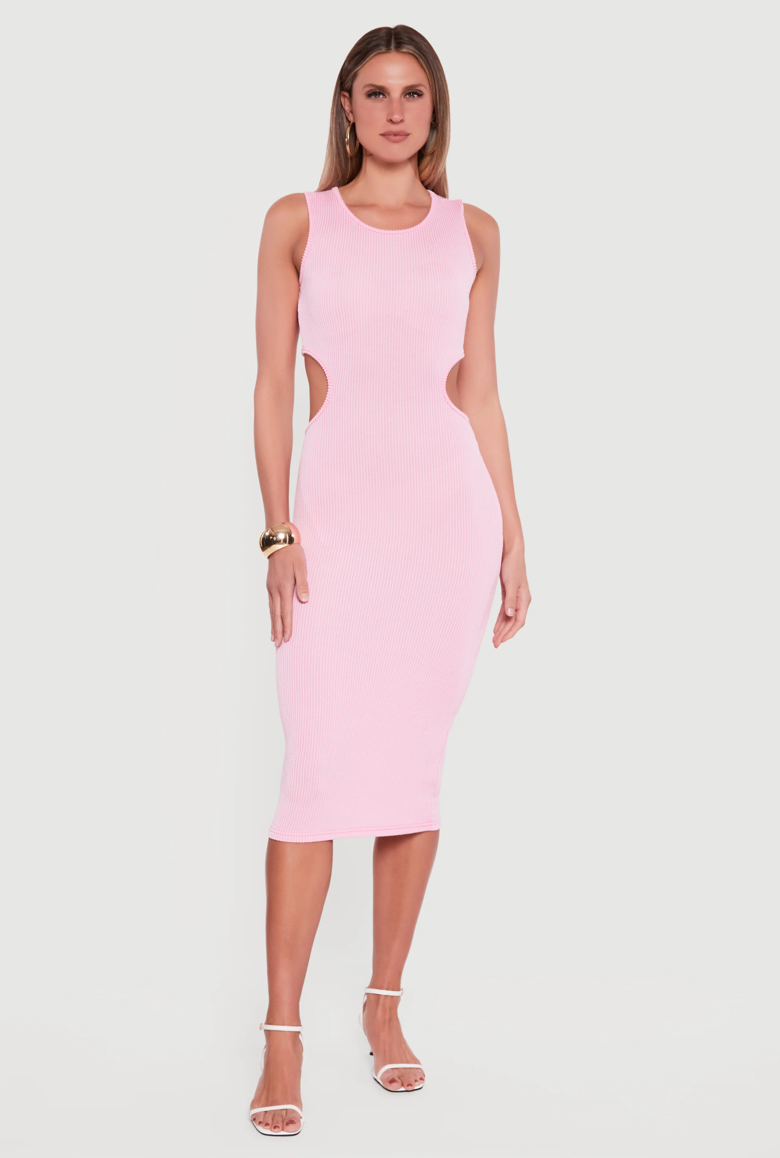 Rib Knit Cut Out Back Midi Tank Dress