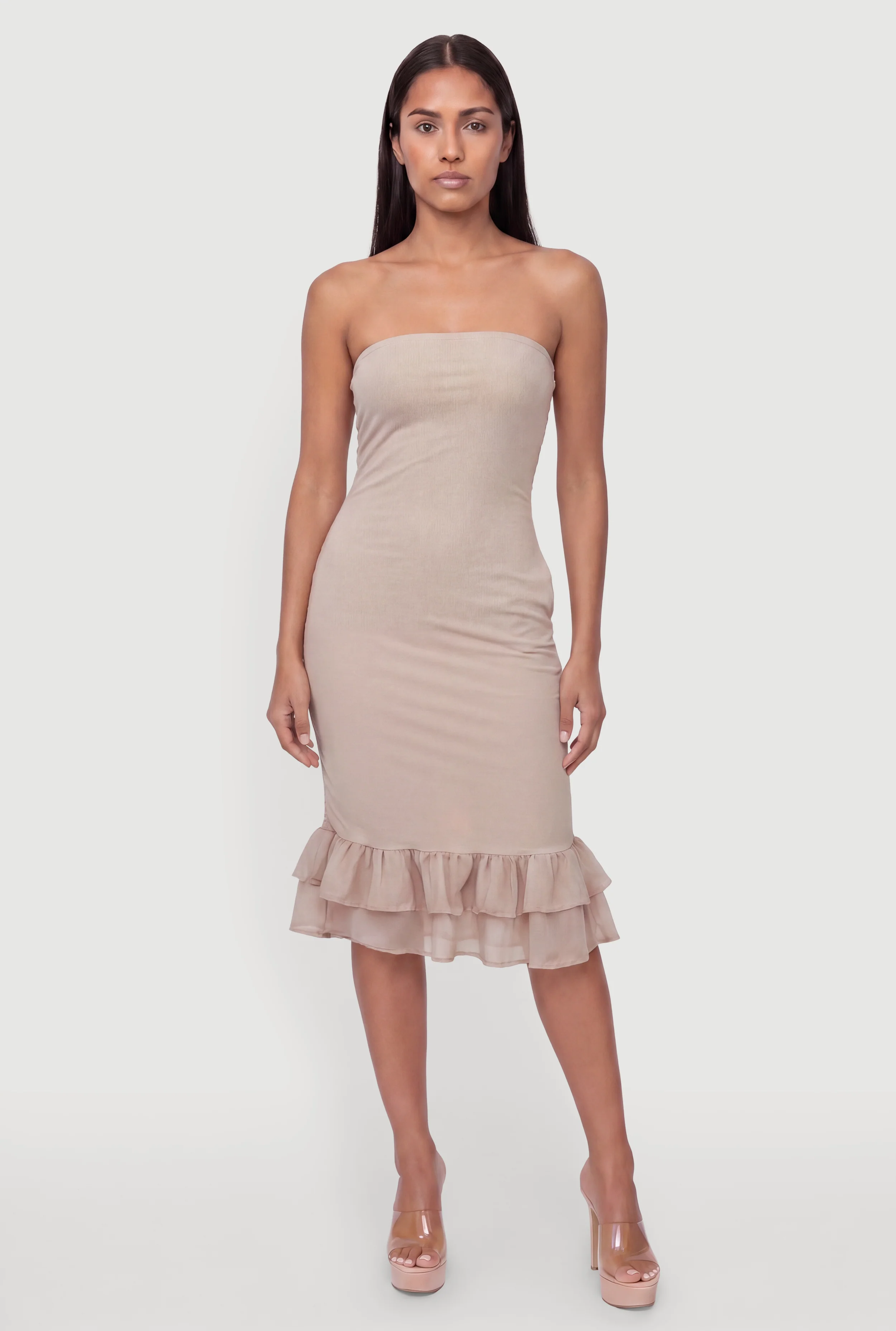 Ruffle Hem Side Ruched Tube Dress