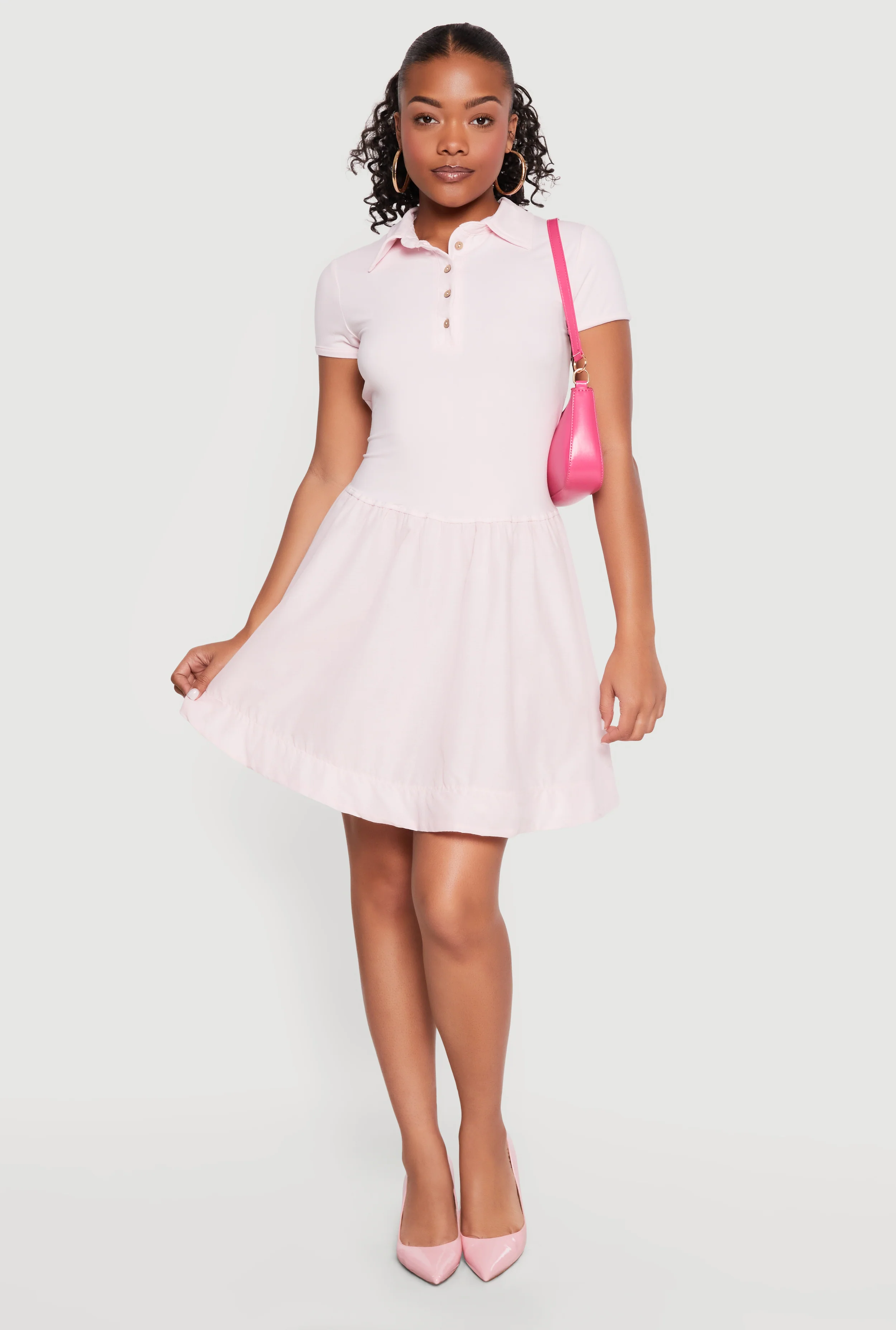 Quarter Button Front Polo Skater Dress