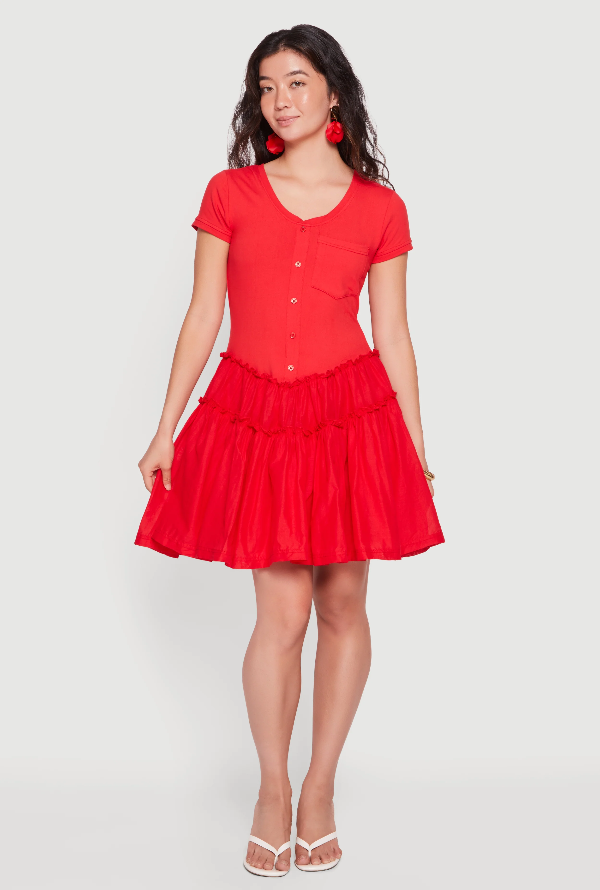 Pocket Detail Short Sleeve Skater Dress