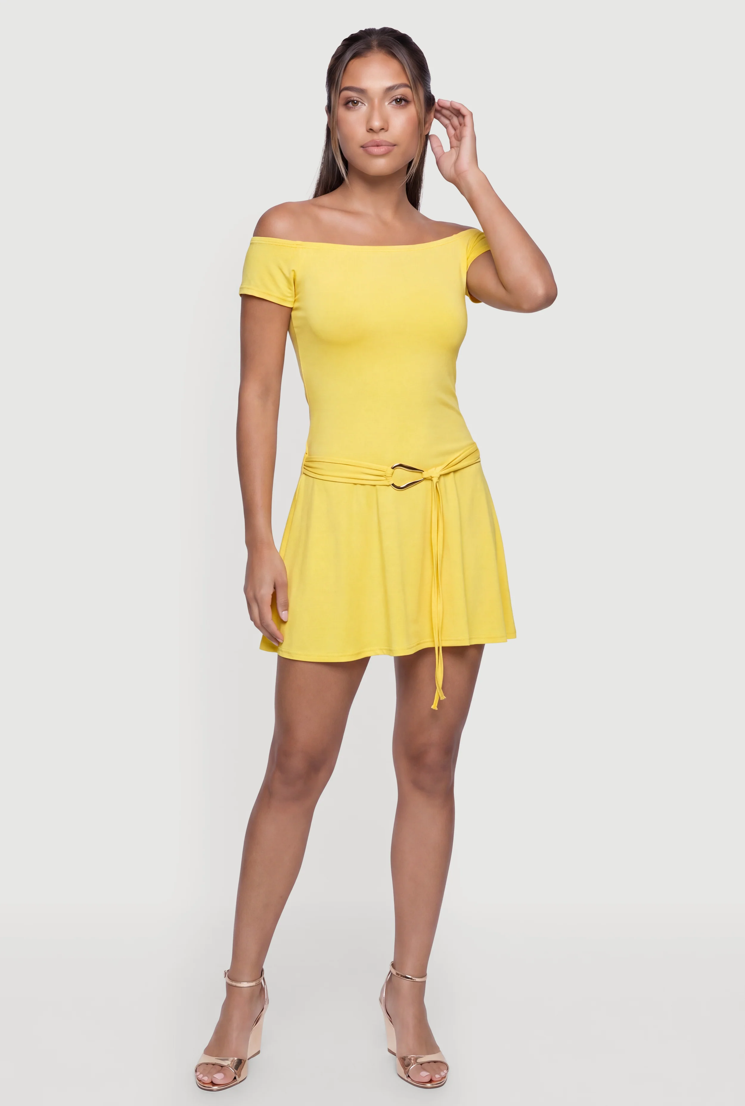 Short Sleeve Belted Front Mini Dress