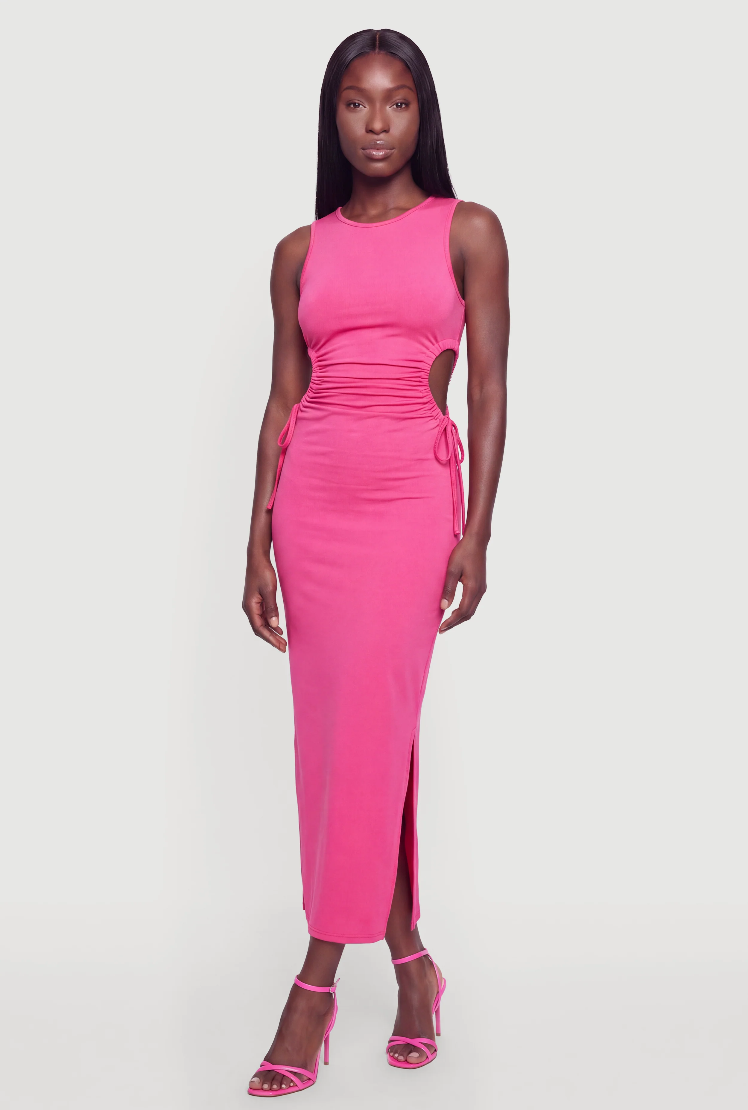 Drawstring Side Detail Side Slit Maxi Dress