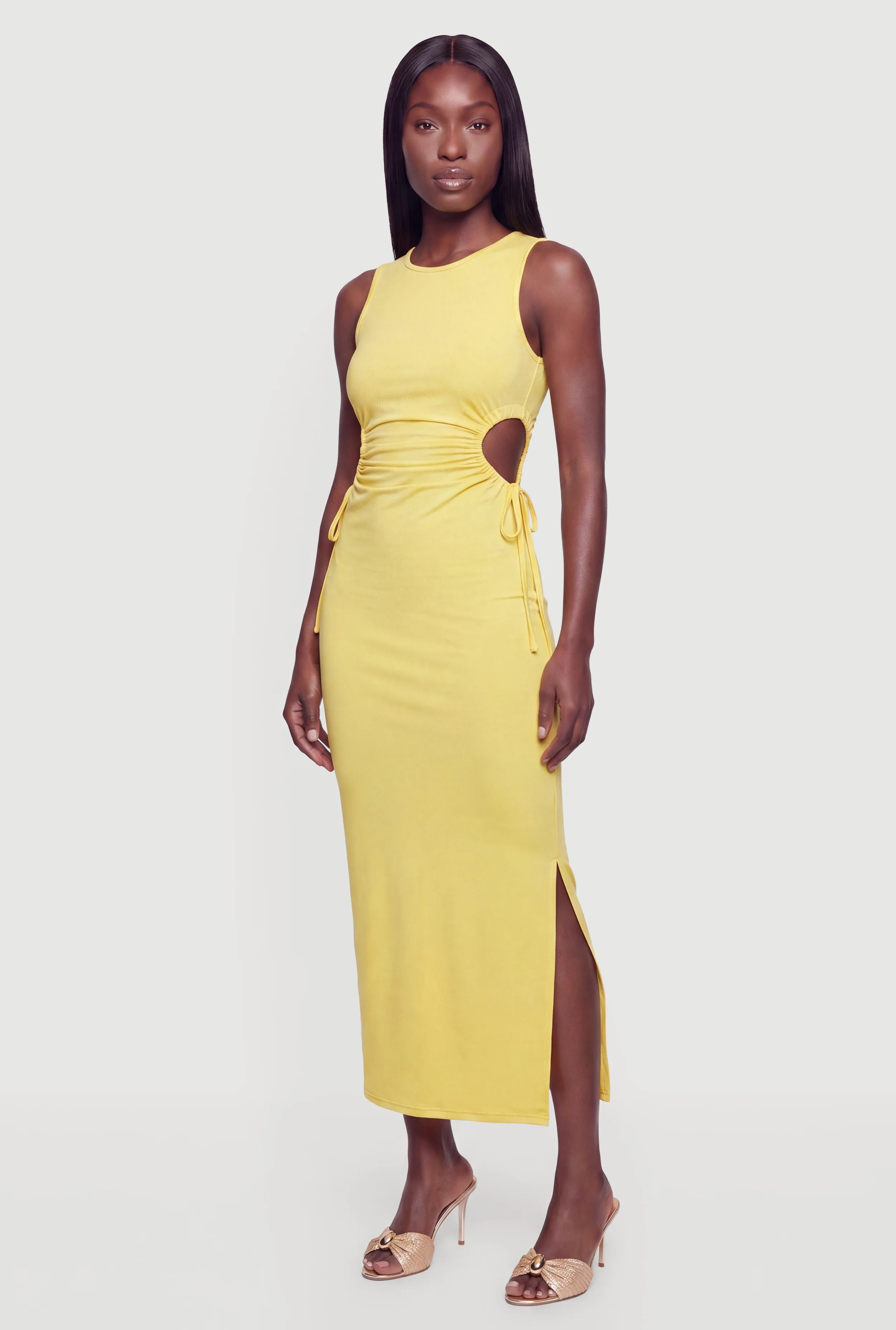 Drawstring Side Detail Side Slit Maxi Dress