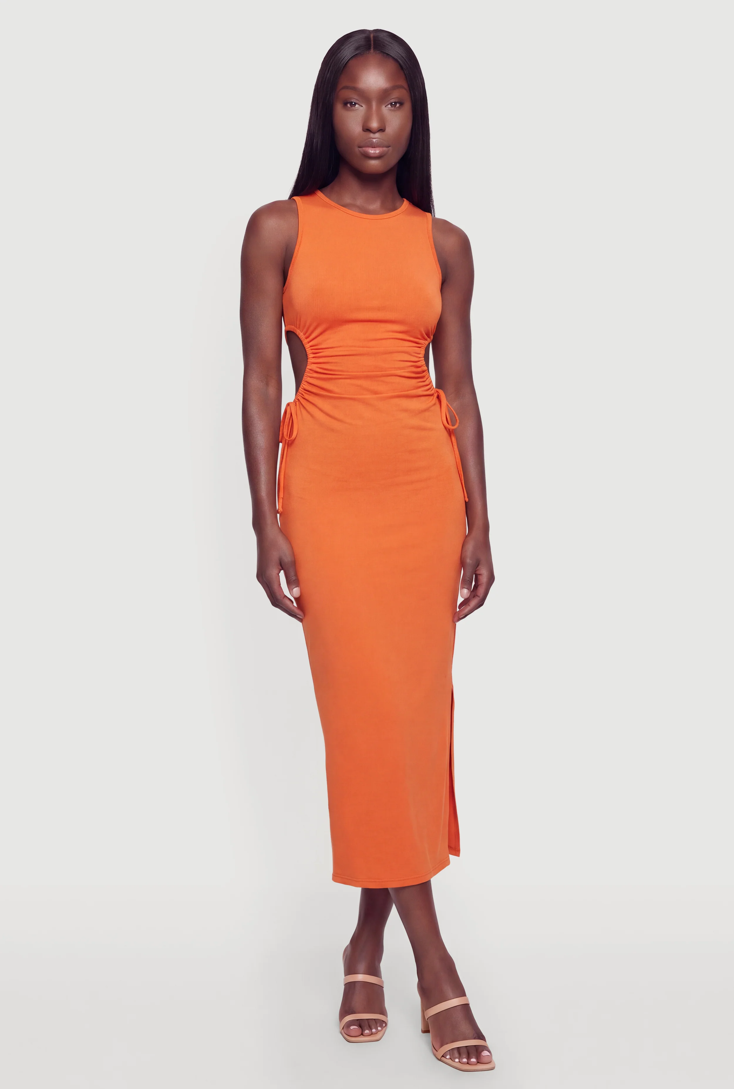 Drawstring Side Detail Side Slit Maxi Dress