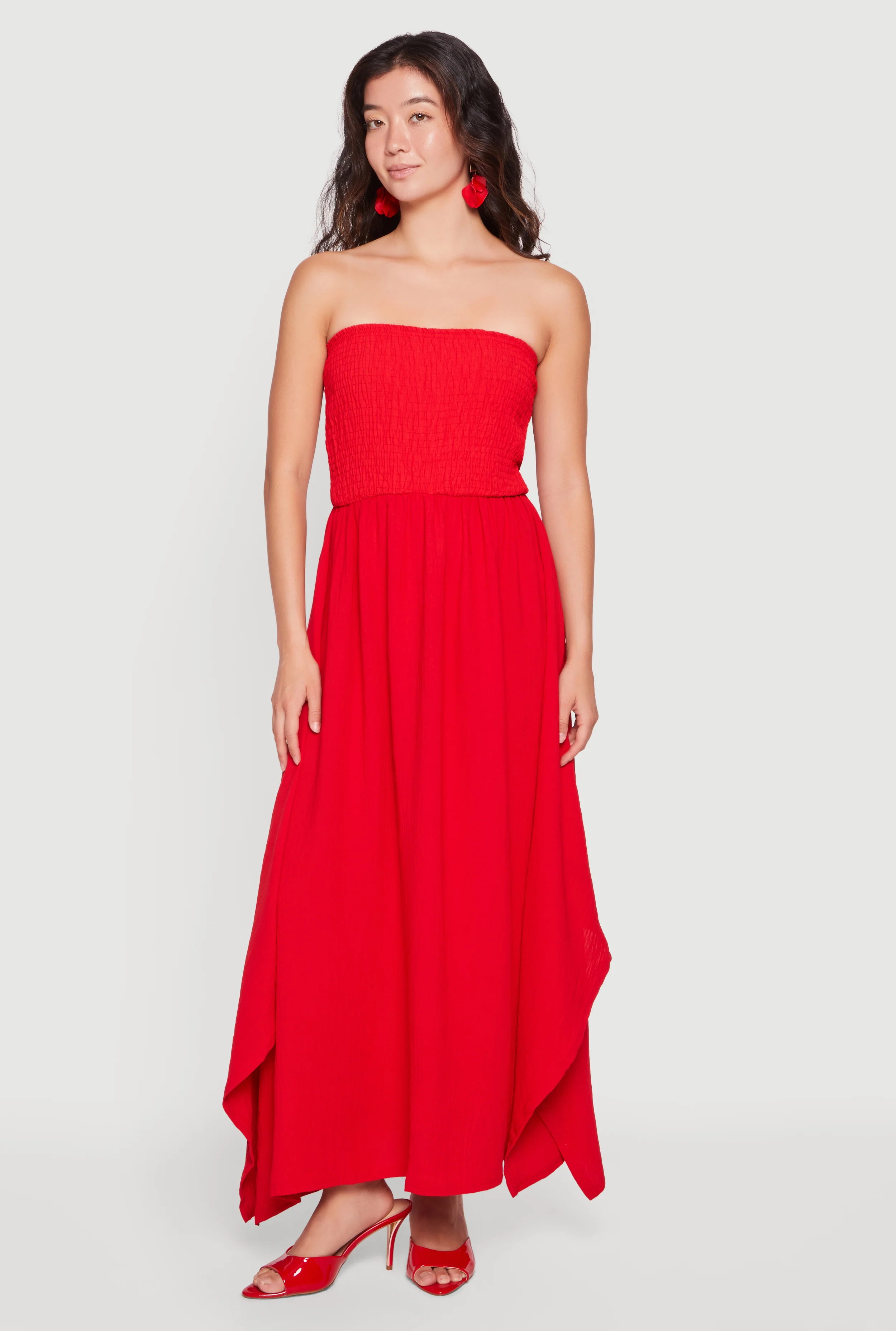 Smocked Tube Side Slit Maxi Dress