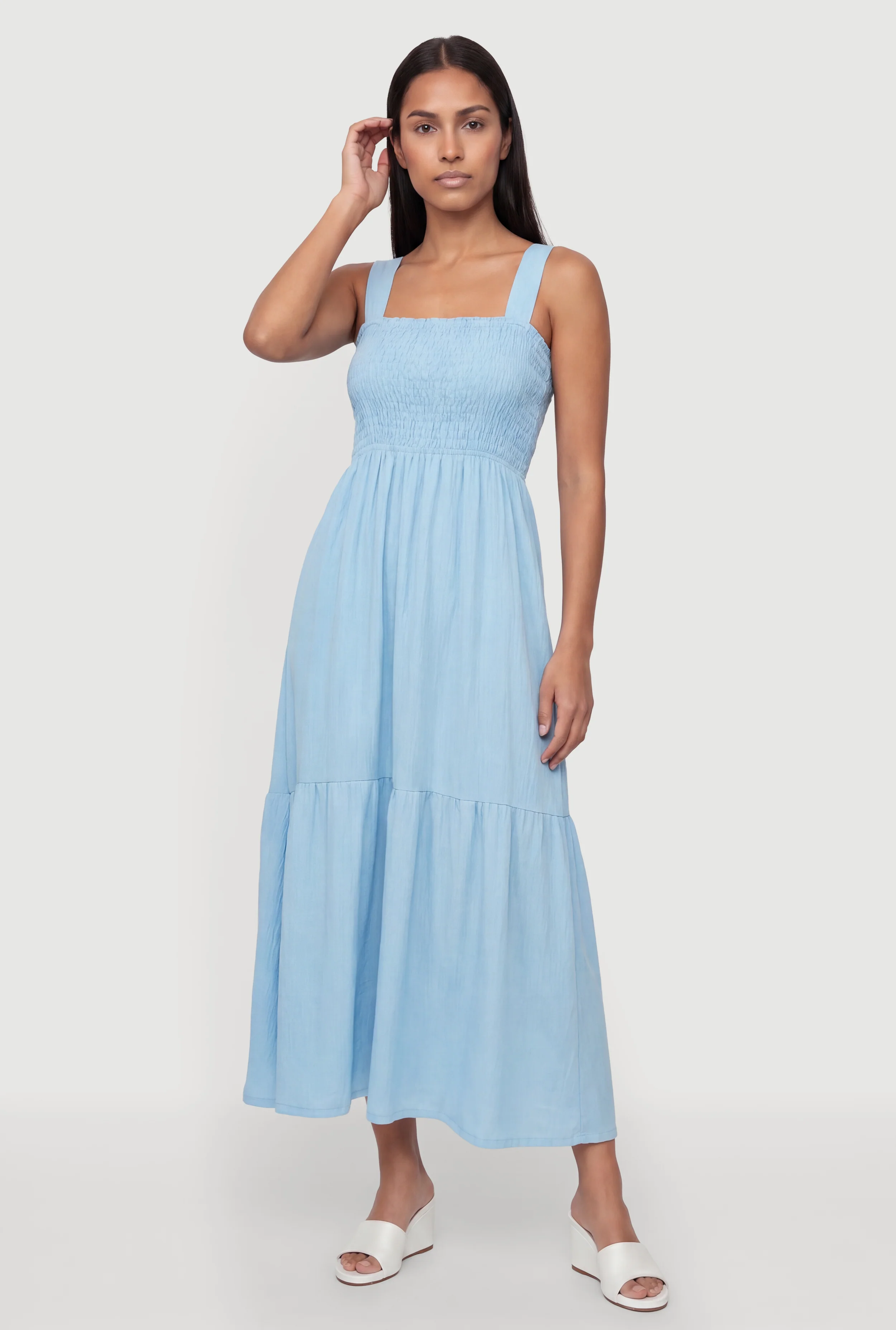 Tie Back Keyhole Detail Ruffle Tiered Midi Dress