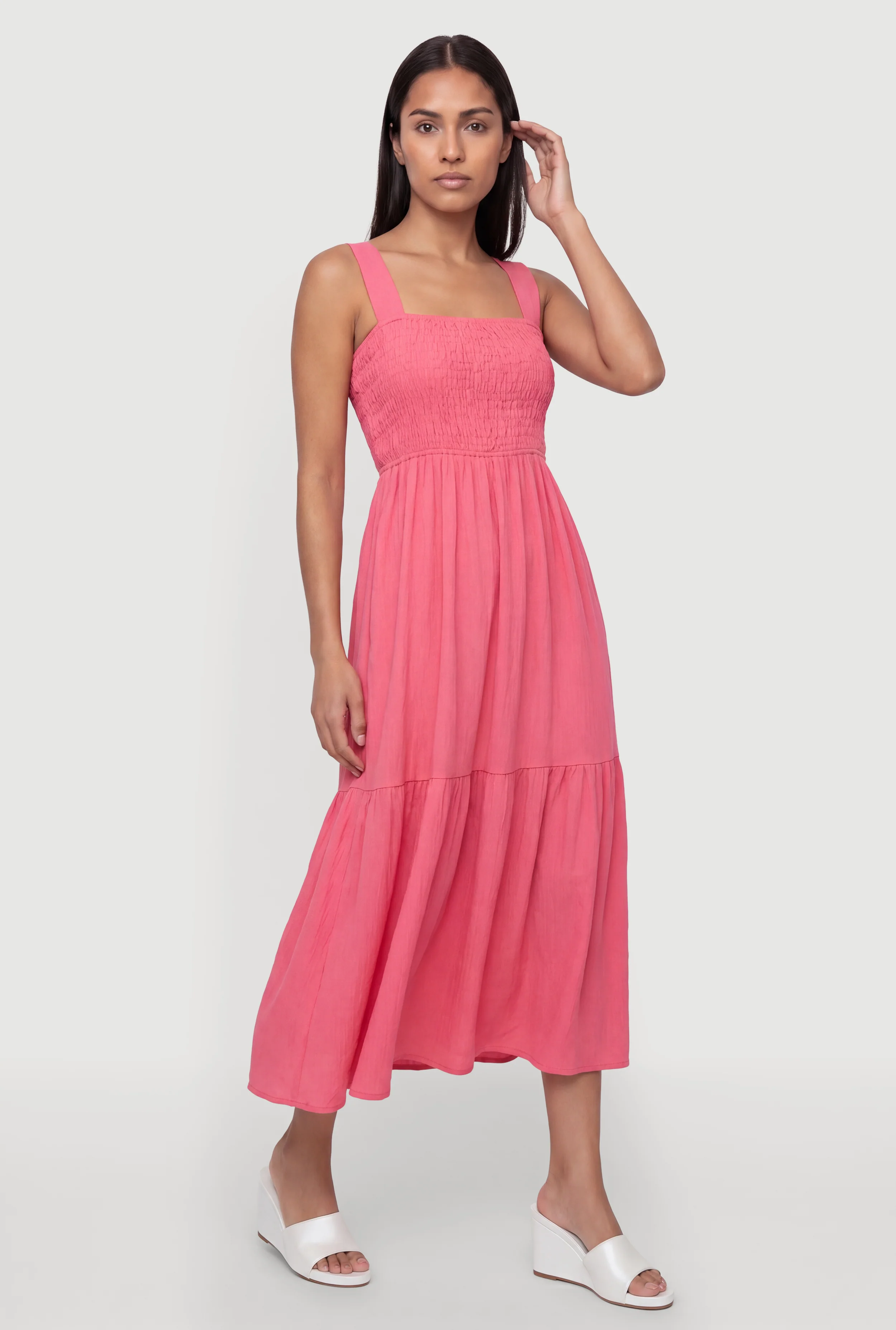 Tie Back Keyhole Detail Ruffle Tiered Midi Dress