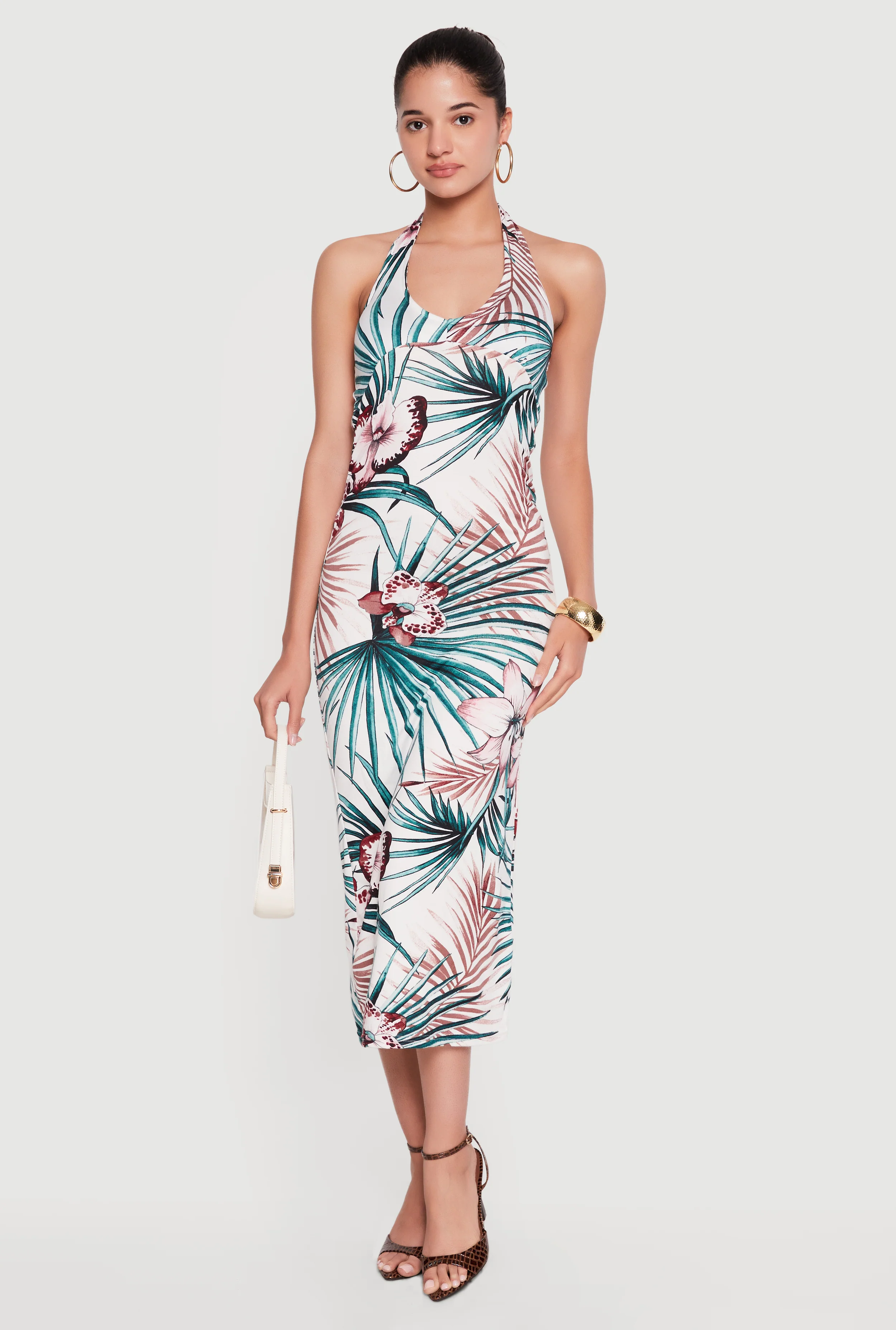 Floral Print Halter Neck Maxi Dress